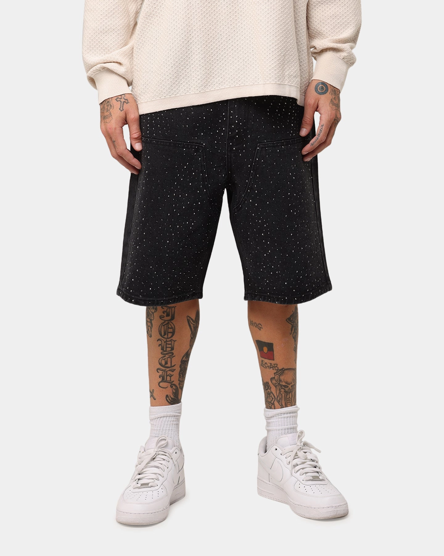 Cross Ventilation Channels XXIII Diamond Buckle Back Jorts Black