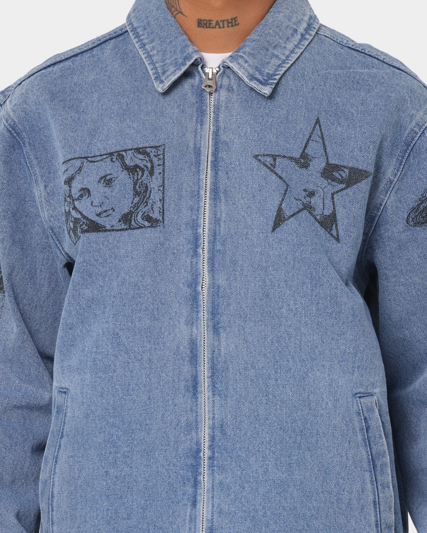 Obey Obey Dreams Denim Jacket Light Indigo Adjustable Hem System platform