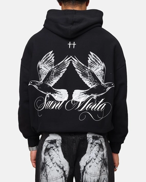 Saint Morta Doves Boxy Hoodie Black Reinforced Shoulders Camping Trip