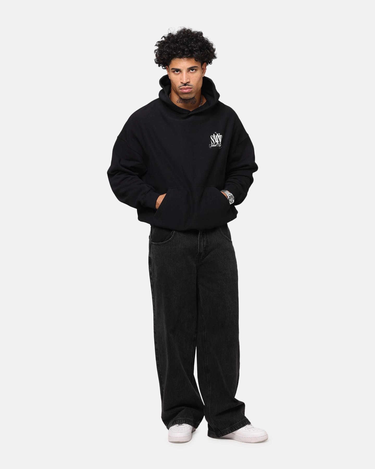 Saint Morta Doves Boxy Hoodie Black Thermal Lining