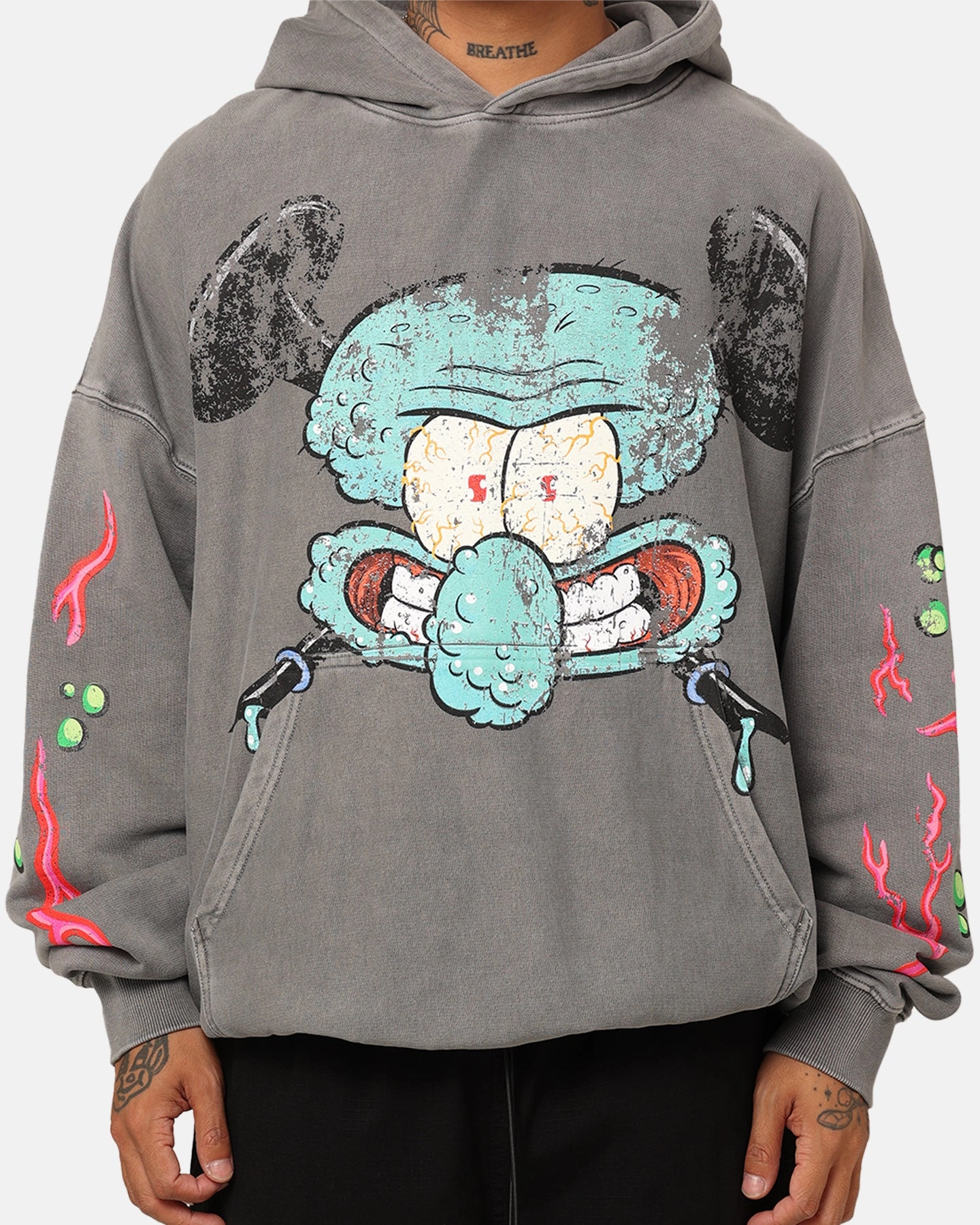 short sleeved American Thrift X Spongebob Squarepants Squidward Hoodie Washed Charcoal