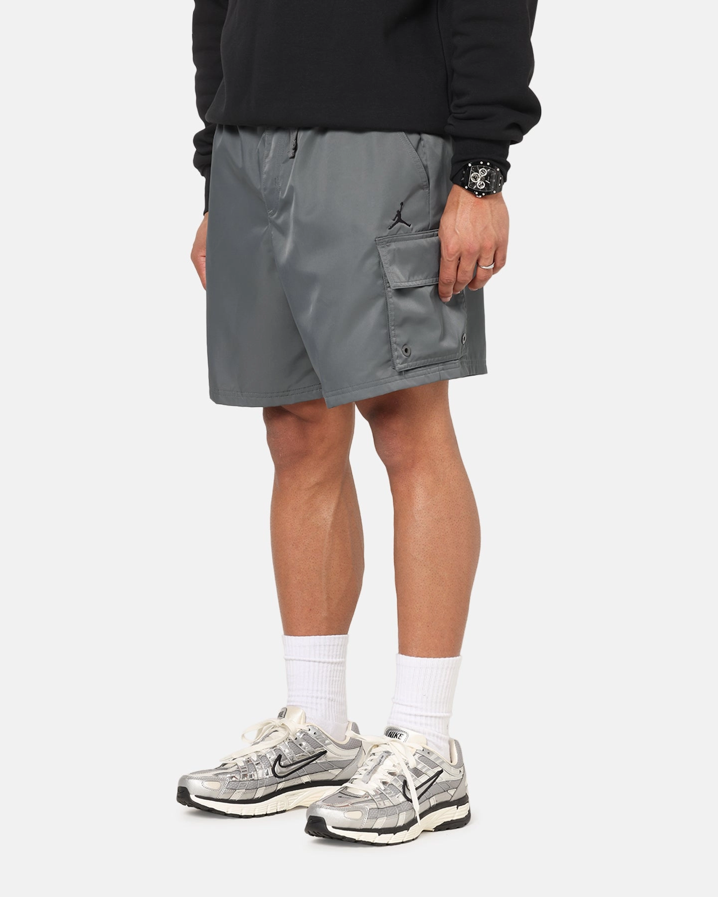 Jordan Brooklyn Cargo Shorts Iron Grey Non Irritating Tags embroidery details