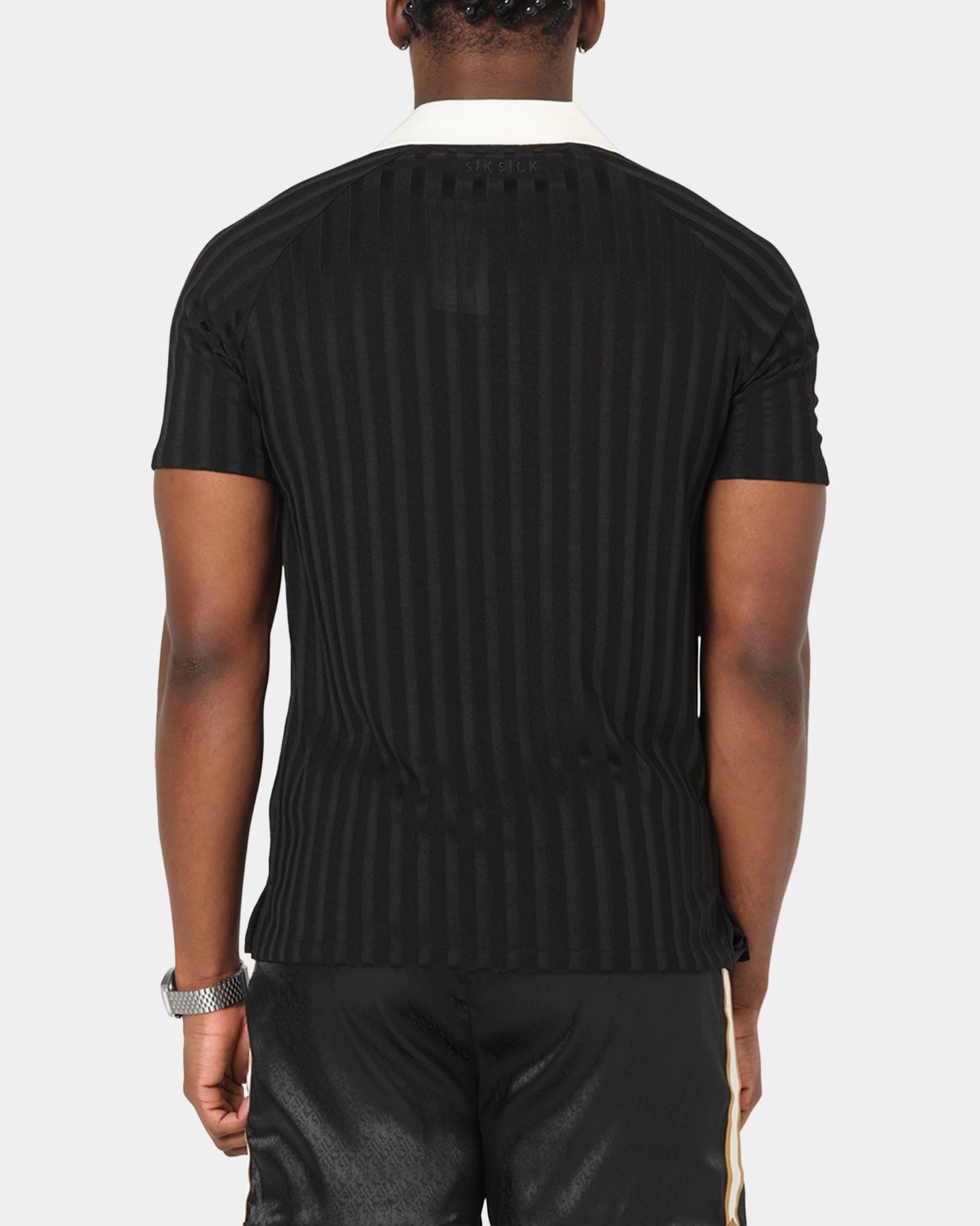 Stretchable Fabric Sik Silk Polo T-Shirt Black