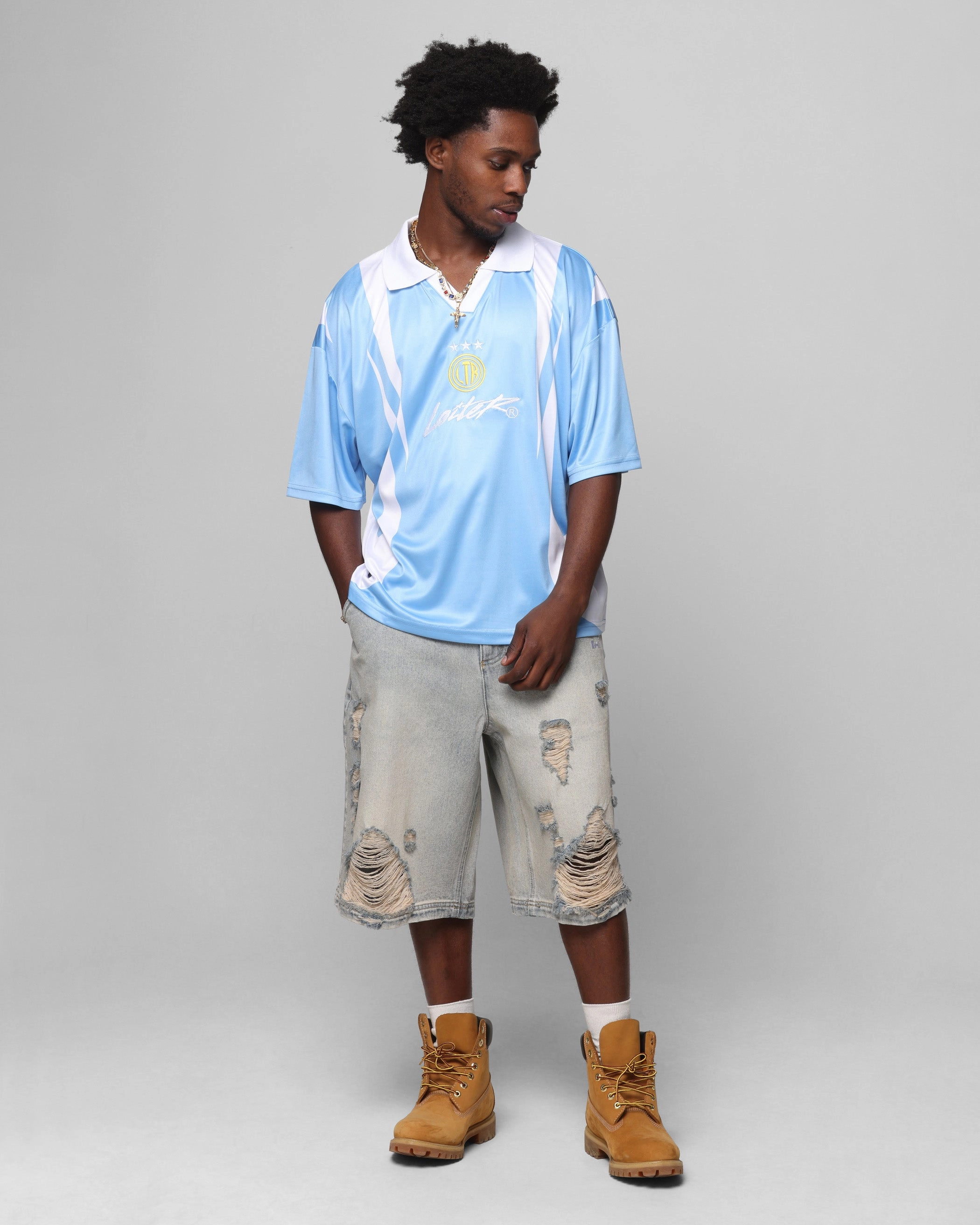 Ultimate Comfort Elastic waist Loiter Collateral Distressed Jorts Vintage Blue