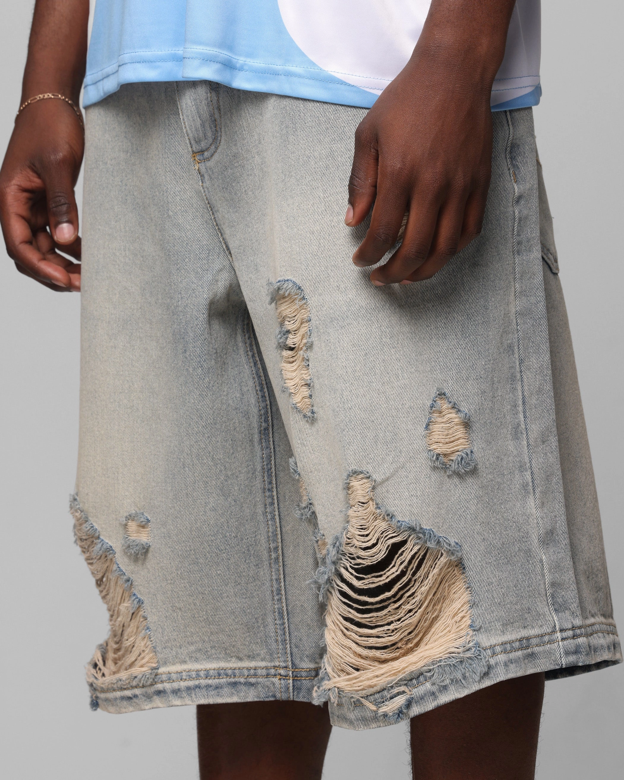 Loiter Collateral Distressed Jorts Vintage Blue Durable Construction HighRiseWaist