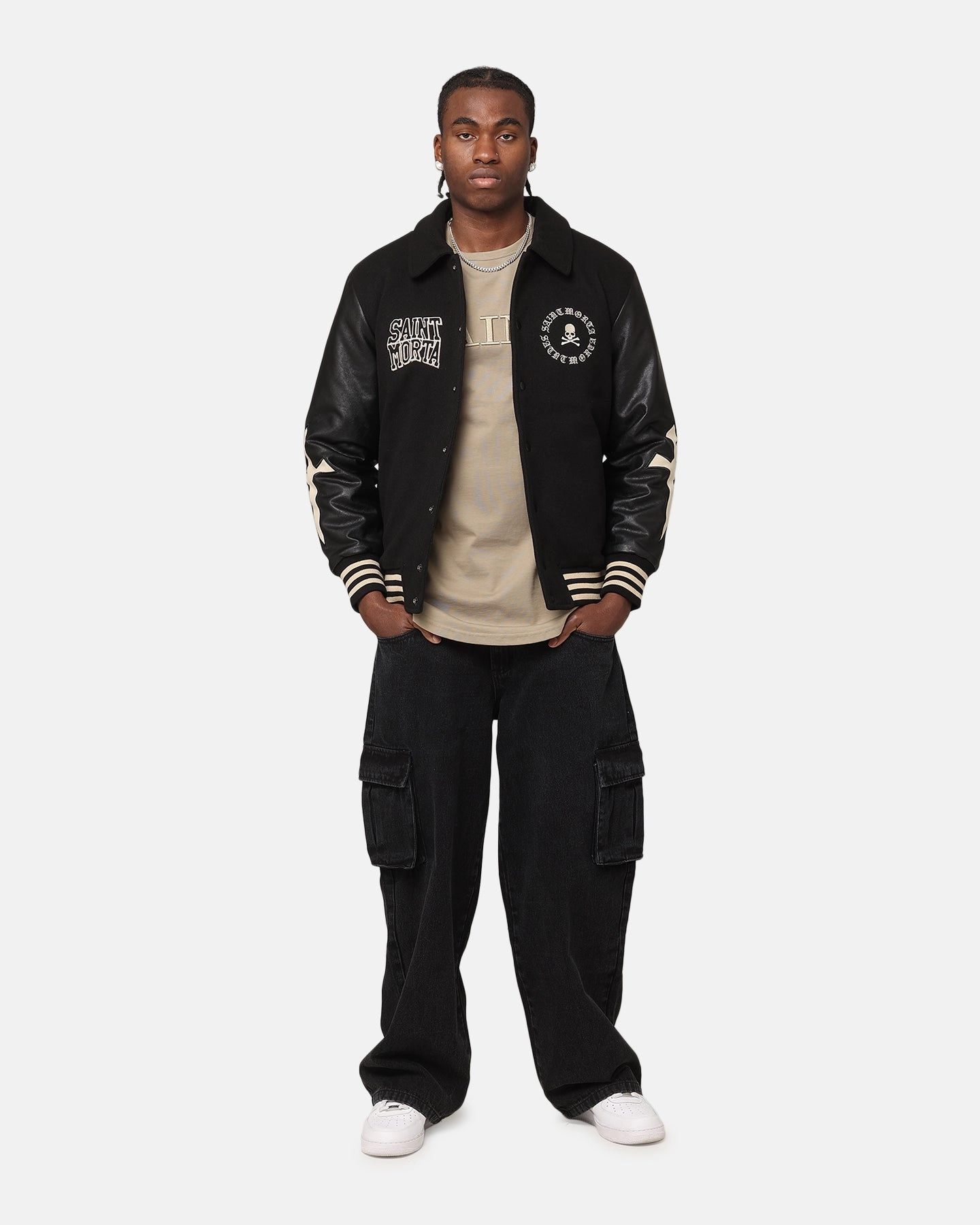 Saint Morta Ceremonies Varsity Jacket Black/Tan insulated Non Restrictive Mobility