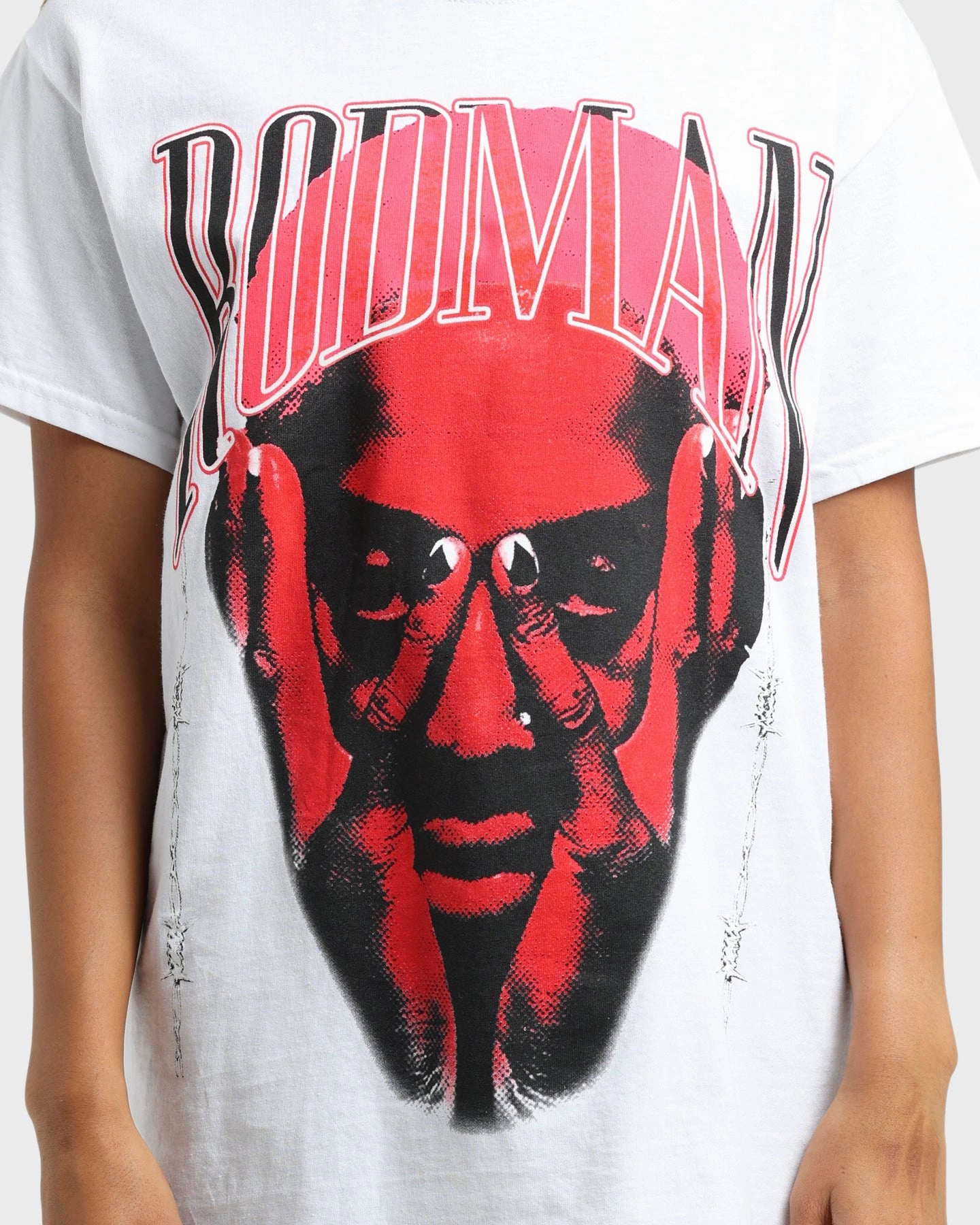 Rodman Brand Barbwire Pink Vintage T-Shirt White Cozy Essentials