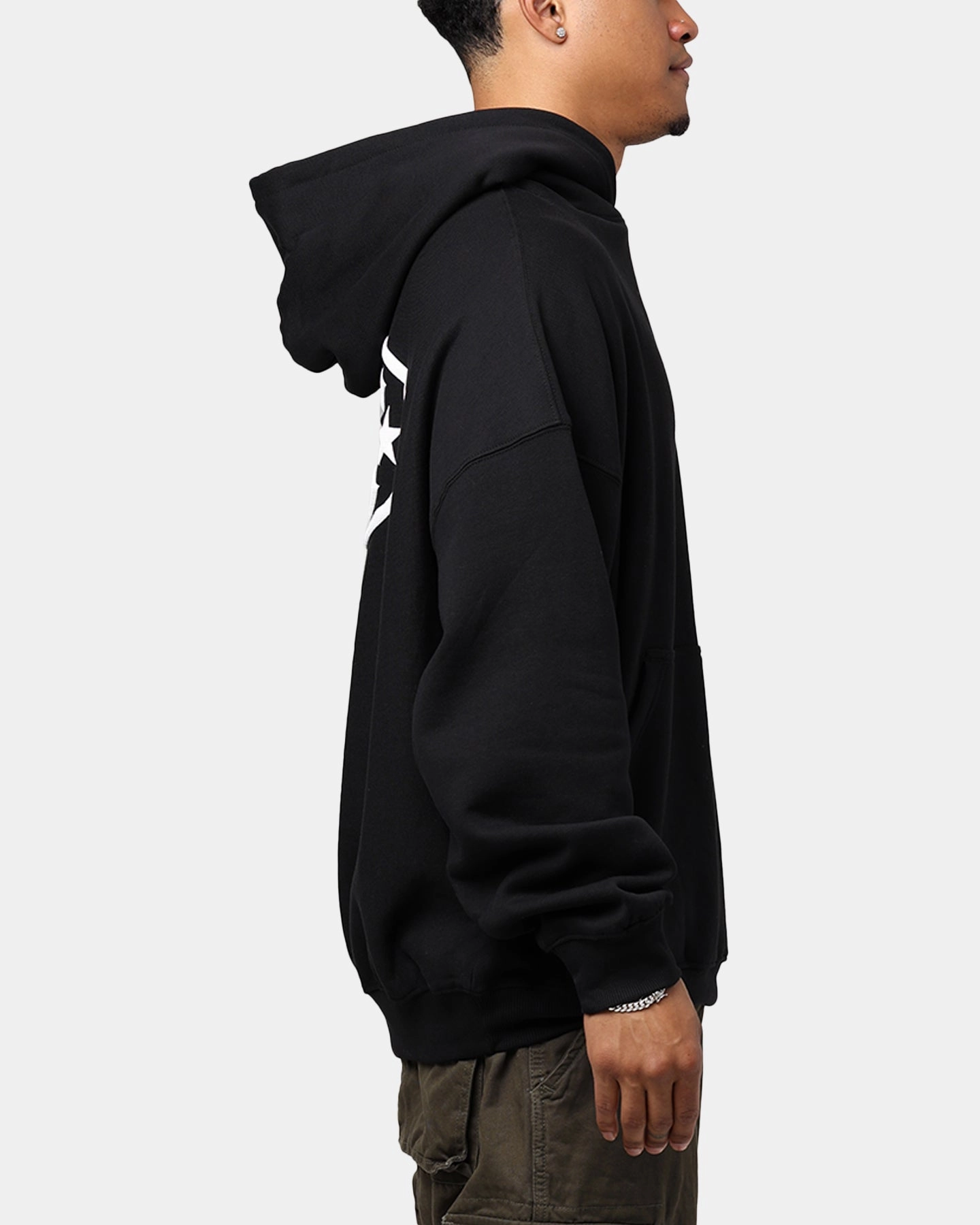 Adjustable Cuffs Carre C-Star Oversized Hoodie Black