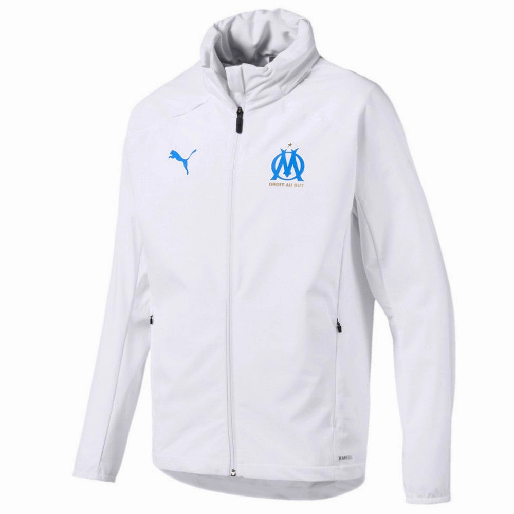 Recycled materials Wicking Breathable Layer Olympique Marseille soccer training rain jacket 2020 white - Puma