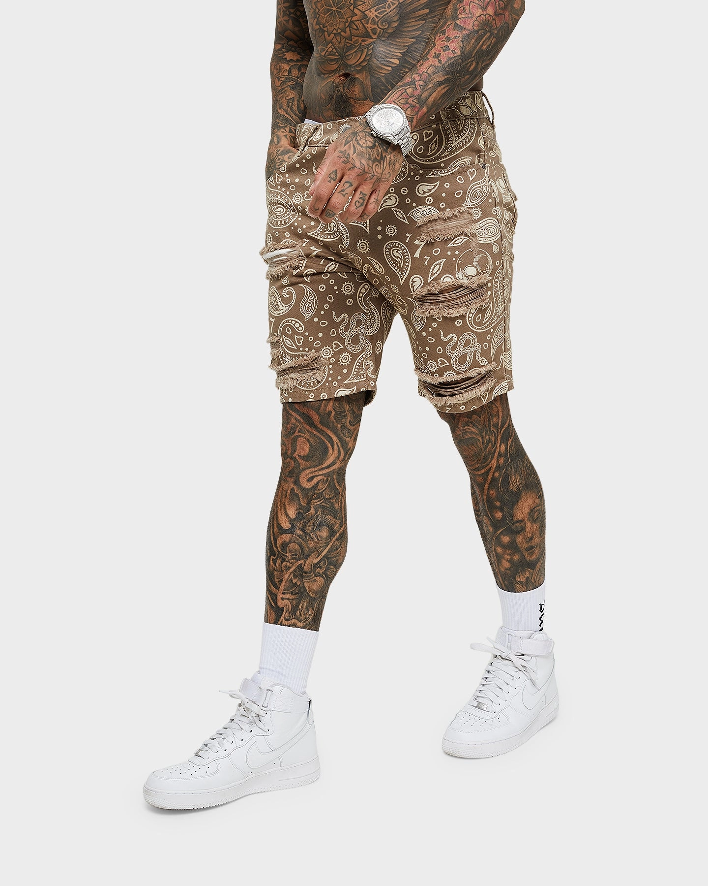 Recycled Material Heels Saint Morta Paisley Skulls Denim Shorts Vintage Brown