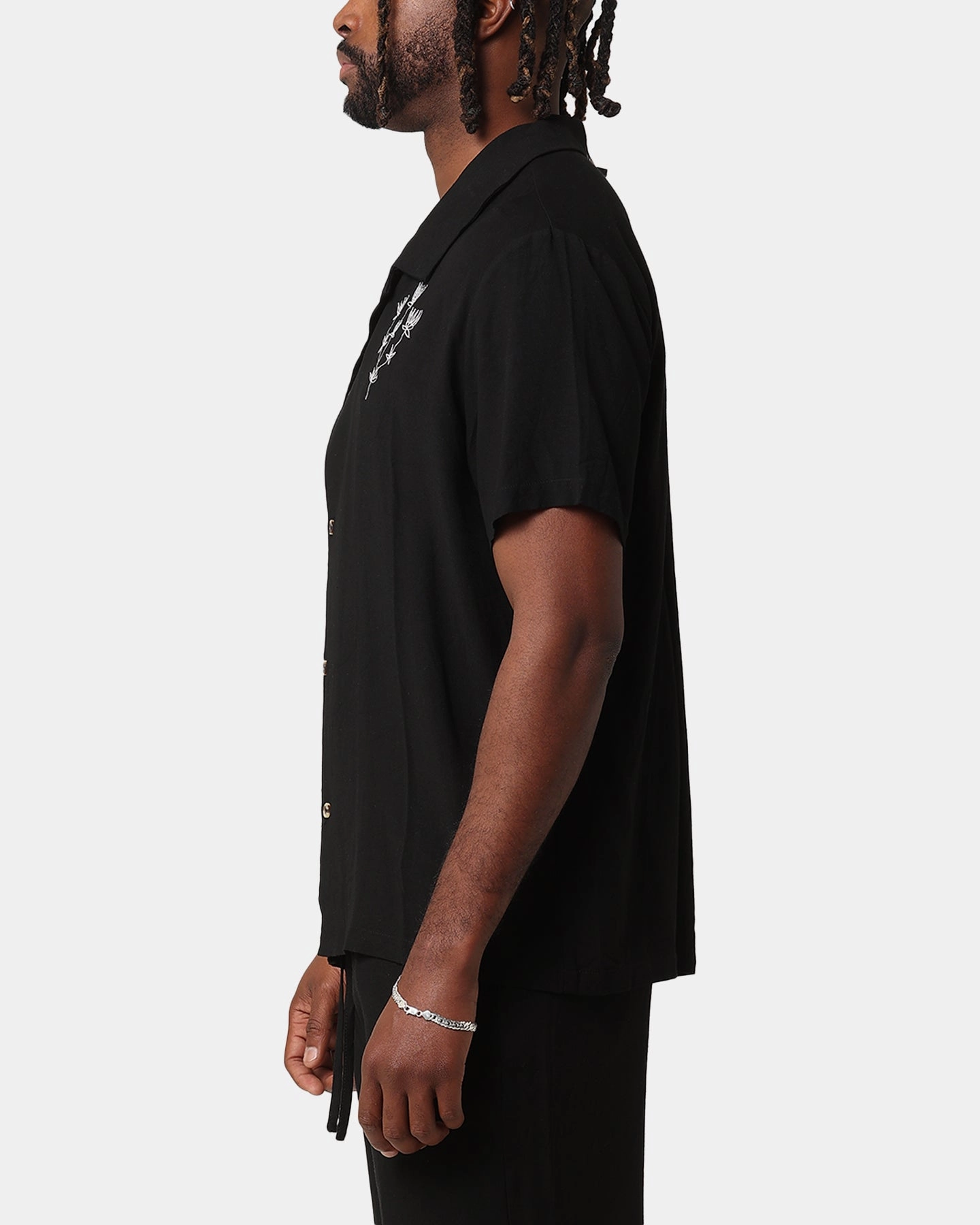 XXIII Desert Flower Linen Button Up Shirt Black Neutral Shade Streamlined Design