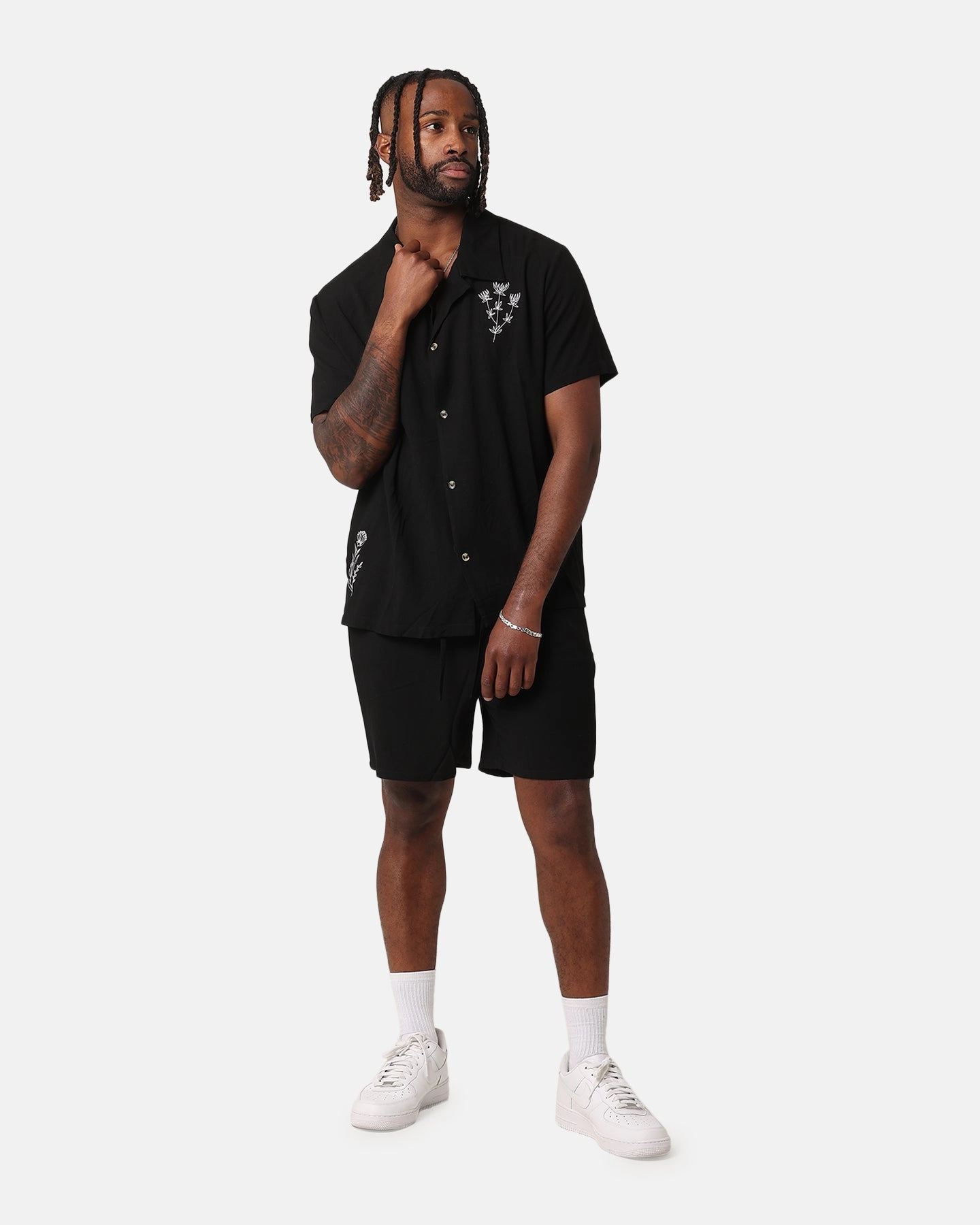 No Bulk Layering System XXIII Desert Flower Linen Button Up Shirt Black