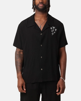 Breathable Layer XXIII Desert Flower Linen Button Up Shirt Black