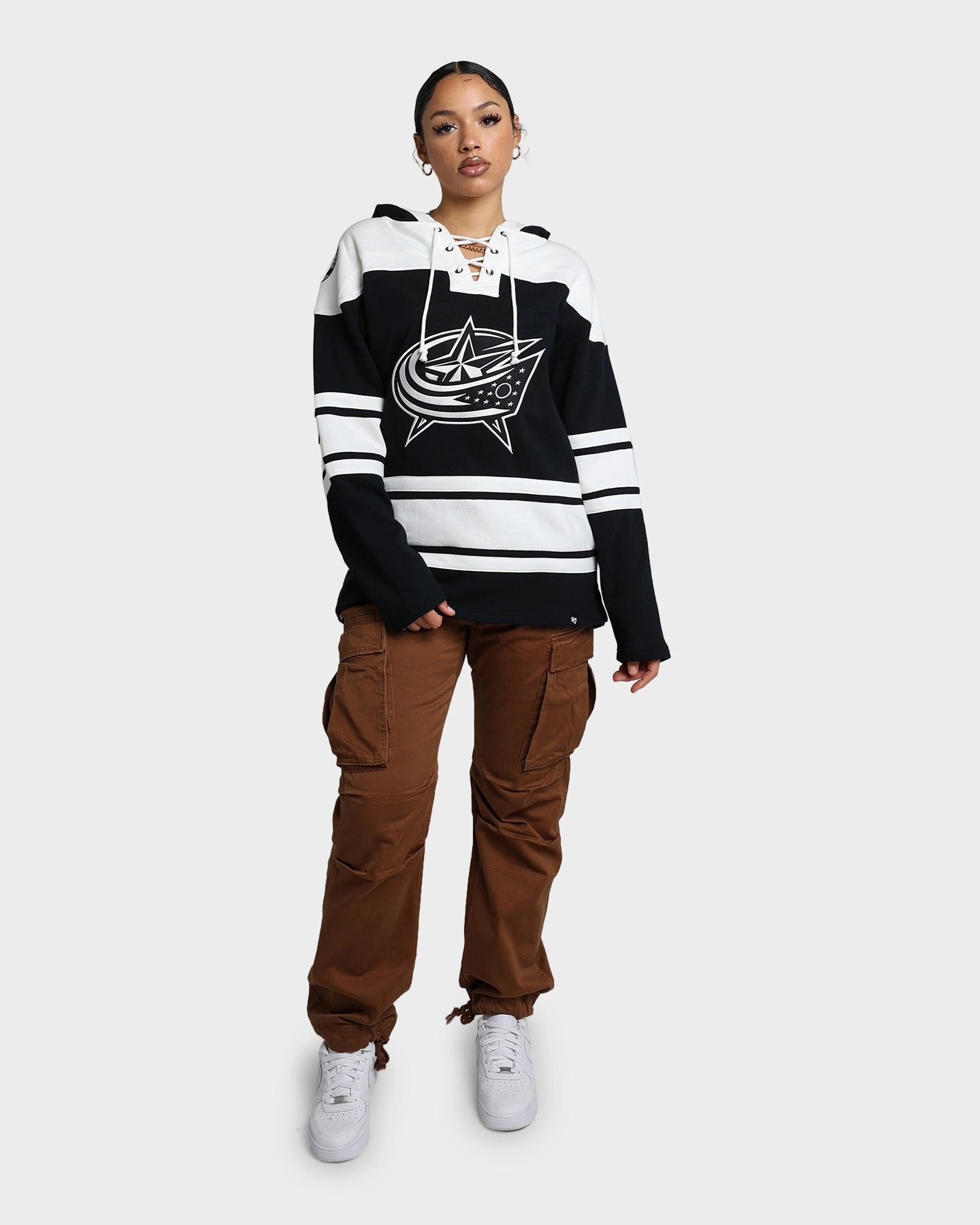 color - coordinating 47 Brand Columbus Blue Jackets Superior Lacer Hoodie Jet Black