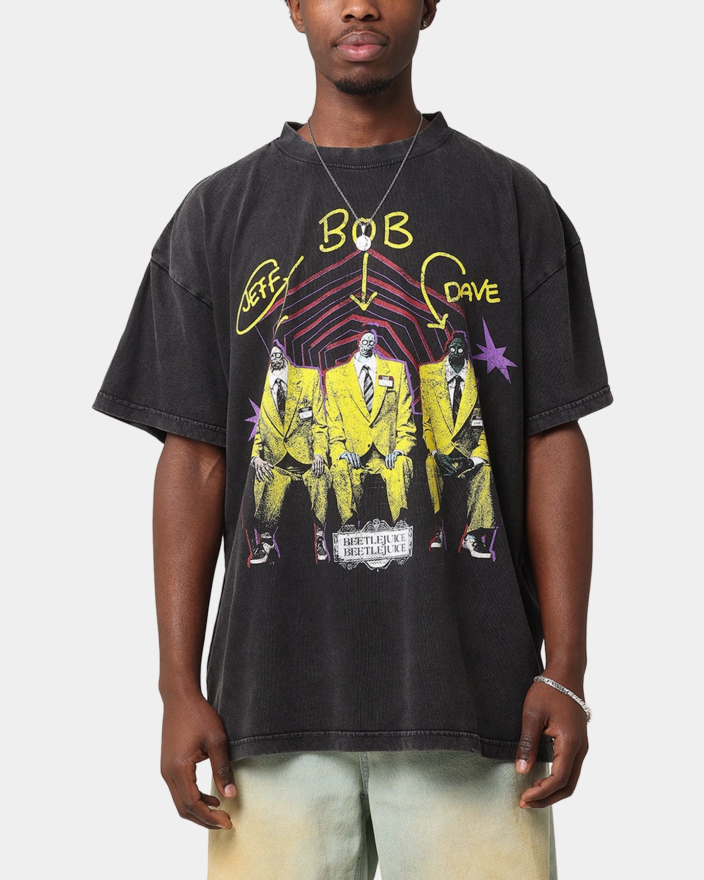 Goat Crew X Beetlejuice Jeff Bob Dave Vintage T-Shirt Black Acidwash Soft and Light