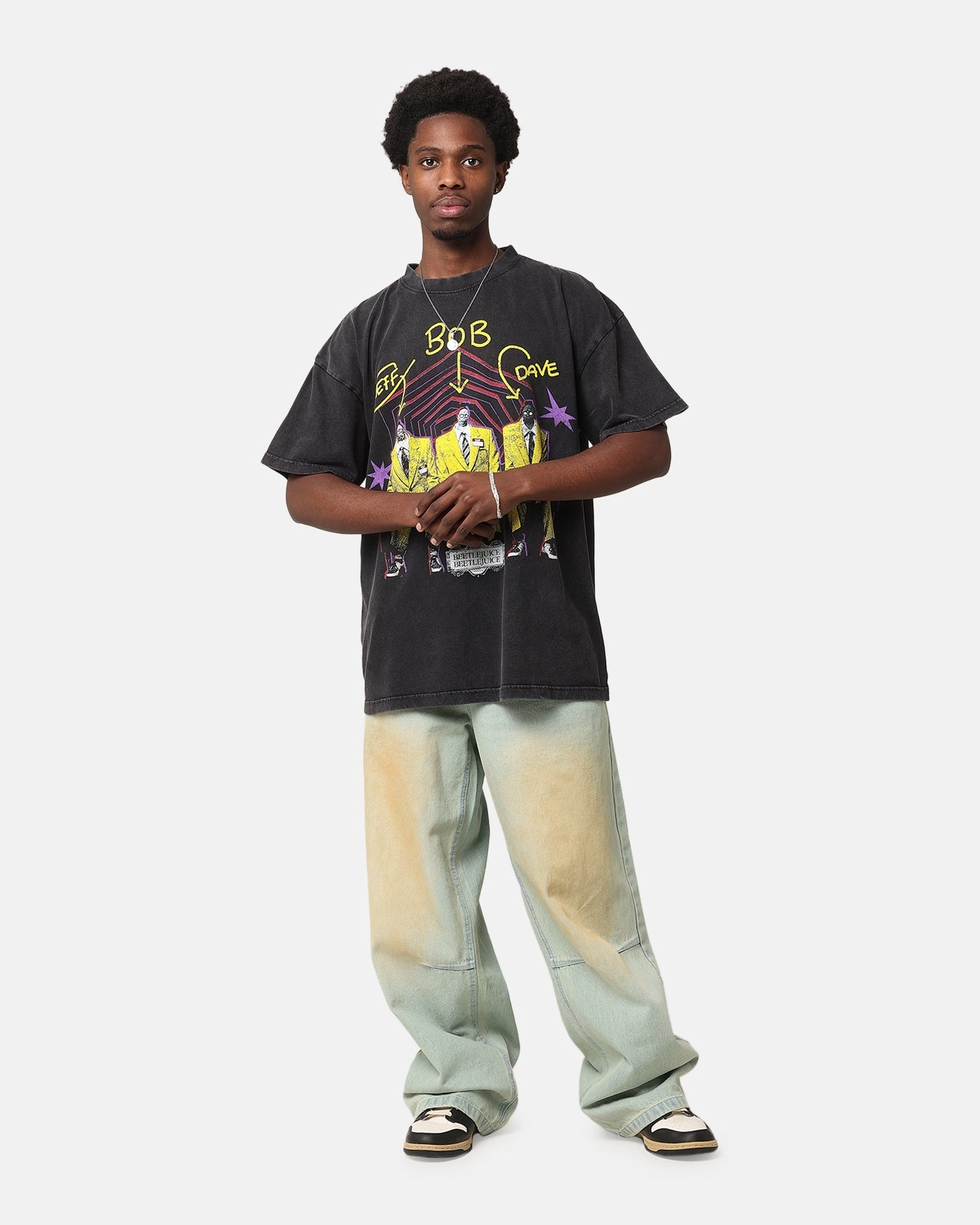UV Protective Coating Goat Crew X Beetlejuice Jeff Bob Dave Vintage T-Shirt Black Acidwash