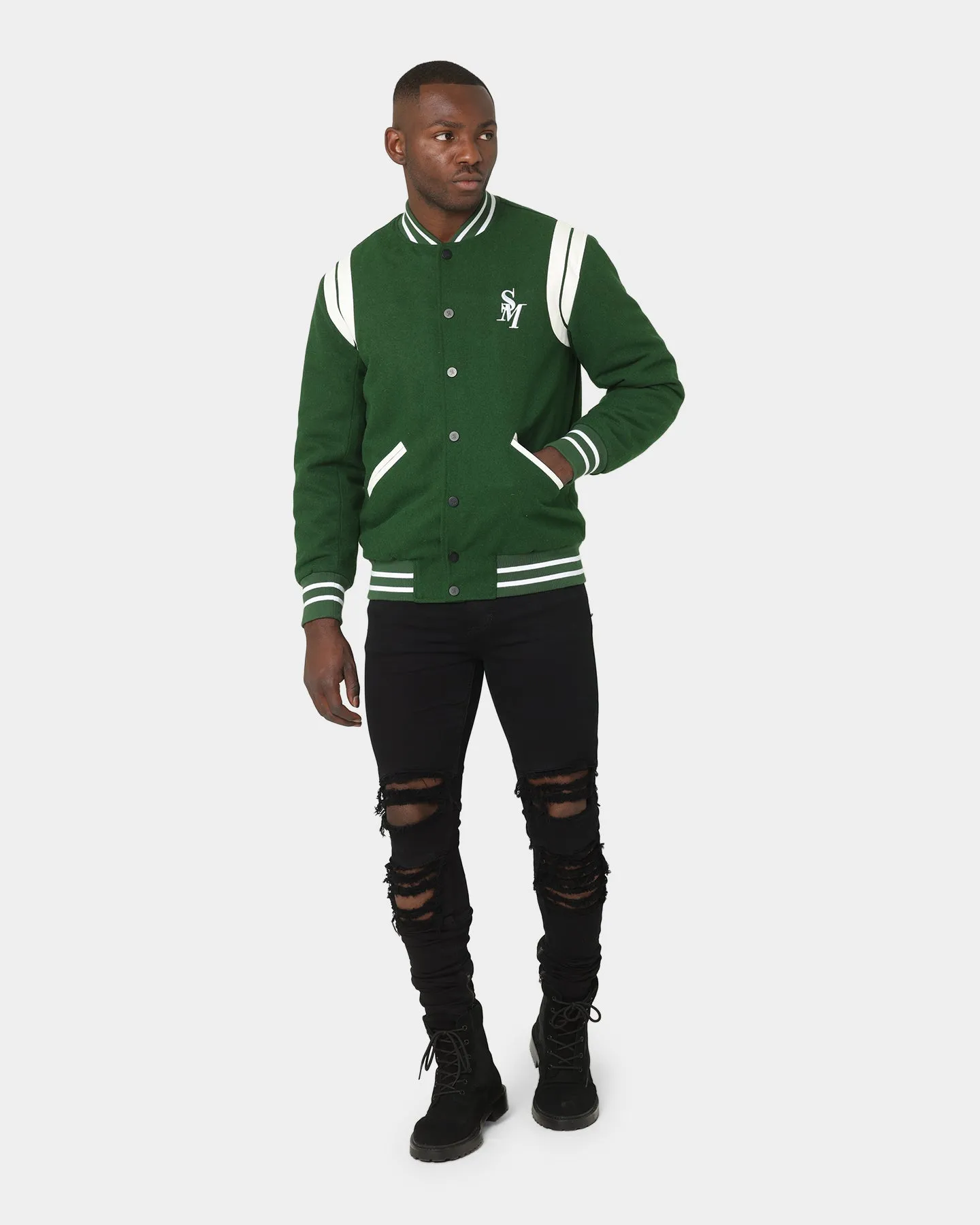 Saint Morta Alpha Varsity Jacket Green/White Outdoor Gear