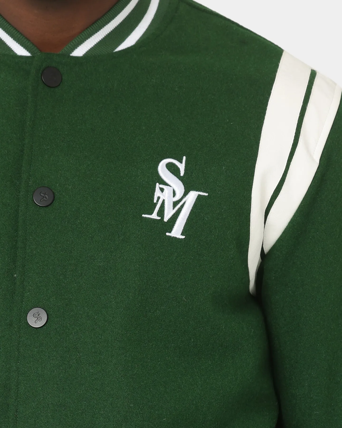 Weather Fit Graphic Design Saint Morta Alpha Varsity Jacket Green/White