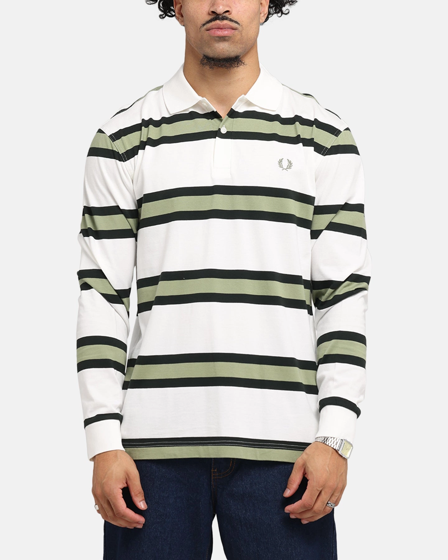 Fred Perry Jersey Stripe Polo Shirt Light Ecru ButtonDown Collar