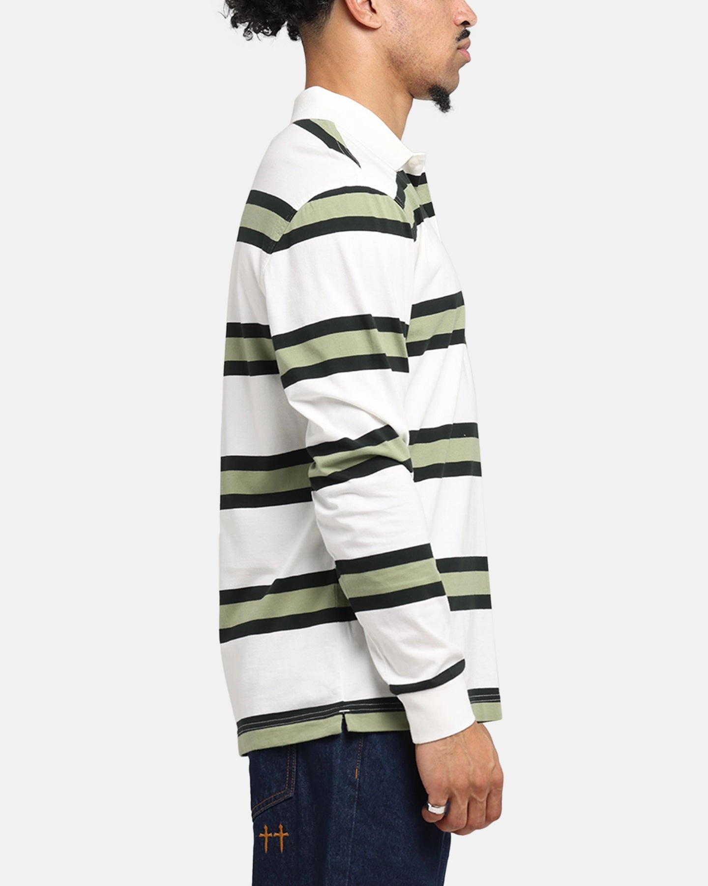 Fred Perry Jersey Stripe Polo Shirt Light Ecru FourWay Stretch Fabric Barrel Cuff Design