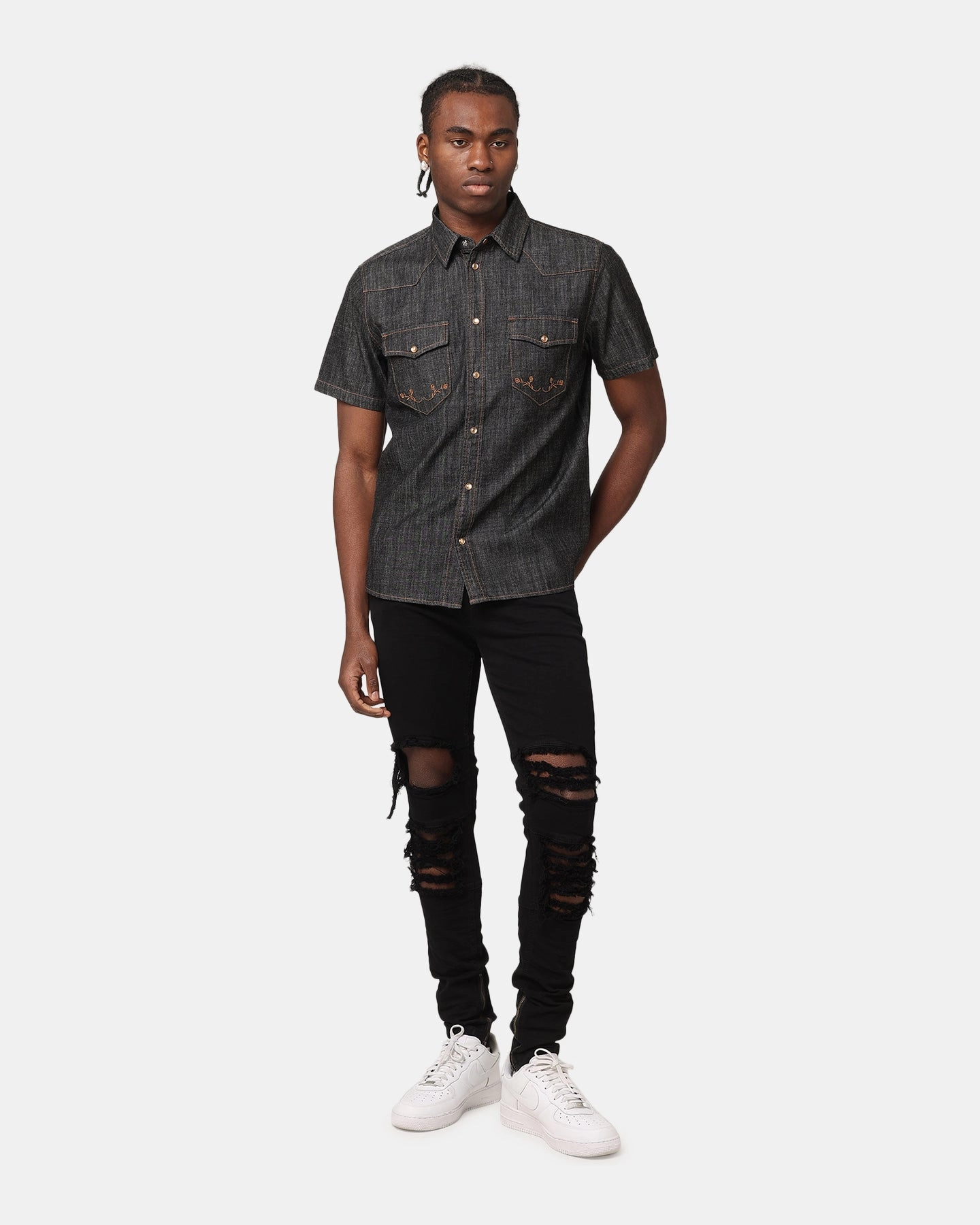 slim cut Saint Morta Rodeo Denim Shirt Black