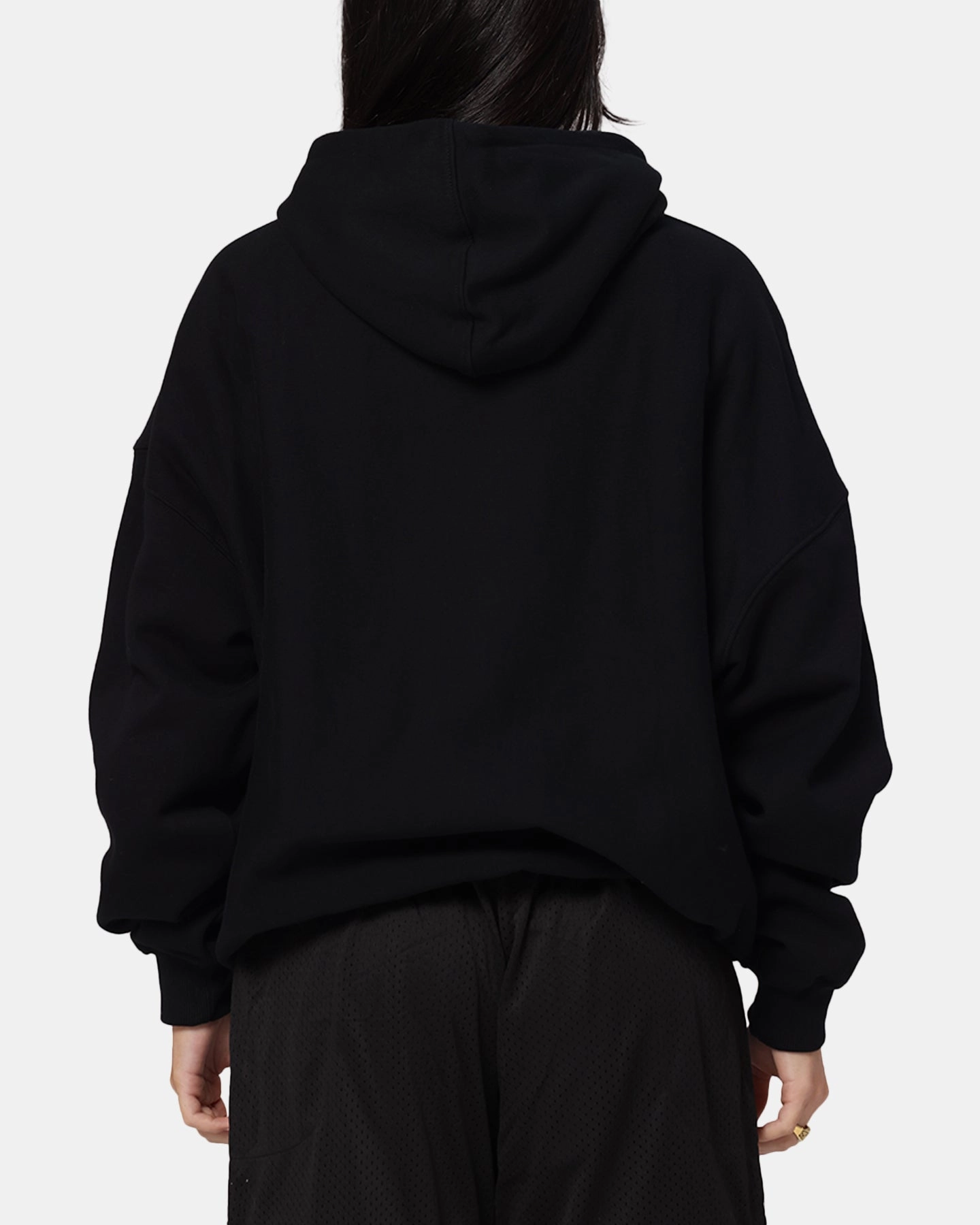 Country club style Minimalist Stitching The Anti Order Freedom Boxy Hoodie Black