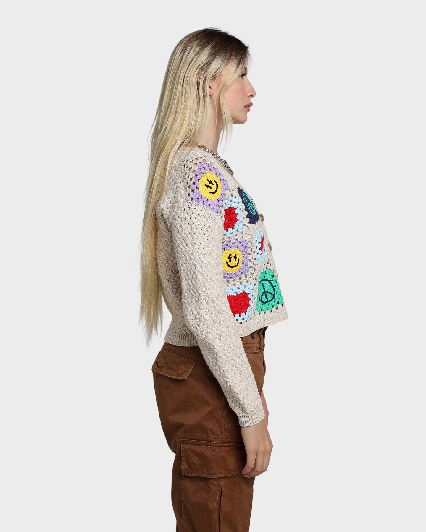 Base Layer Heavyweight GUESS Originals Women's GUESS Originals X J Balvin Crochet Cardigan Herb Tan Multi