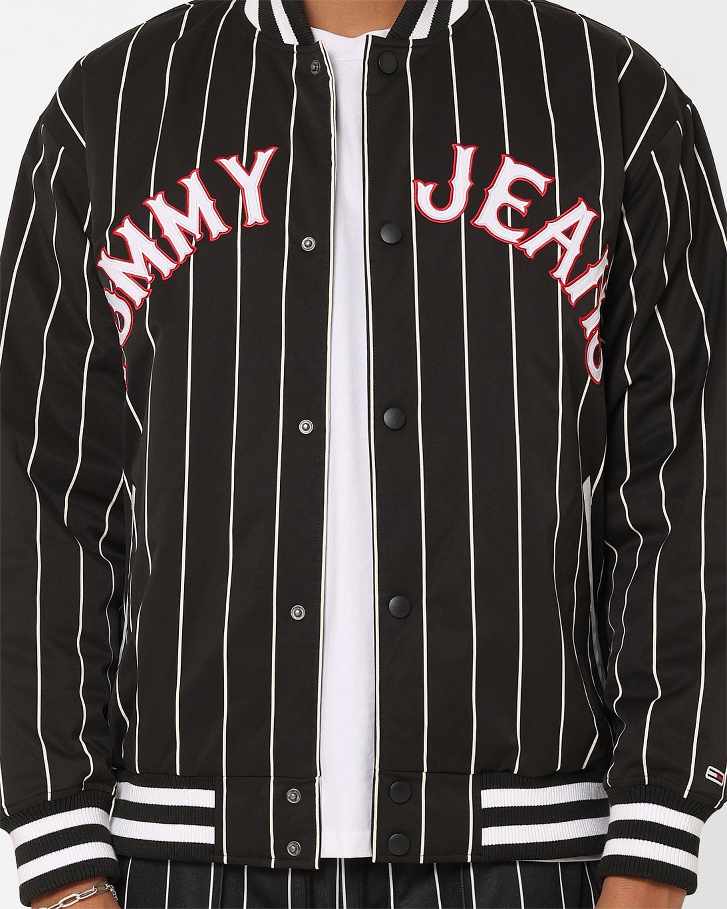 WindproofConstruction Tommy Jeans Relaxed Pinstripe Bomber Jacket Black