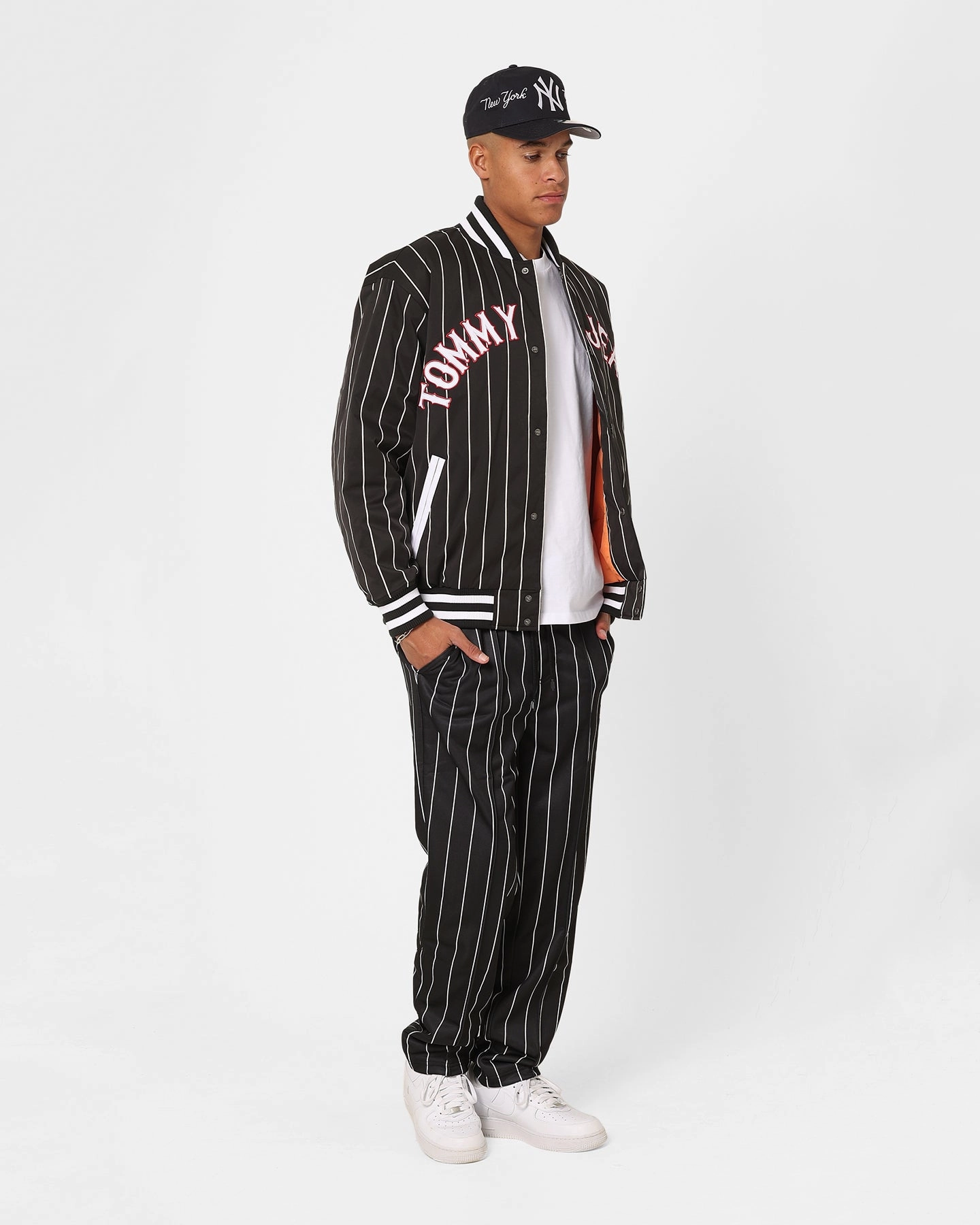 Base-layer Tommy Jeans Relaxed Pinstripe Bomber Jacket Black
