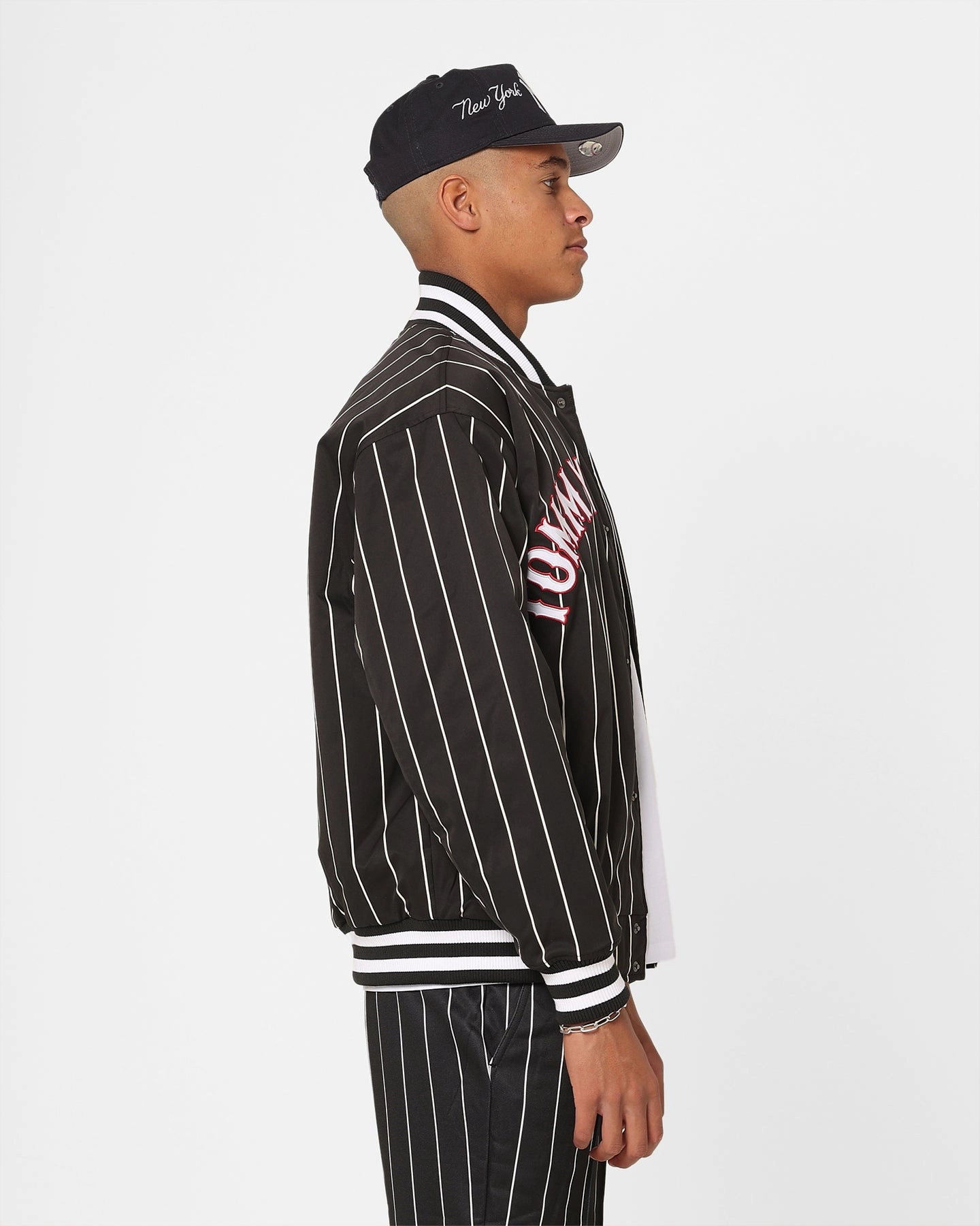 Emblem Gravity Defying Weight Tommy Jeans Relaxed Pinstripe Bomber Jacket Black