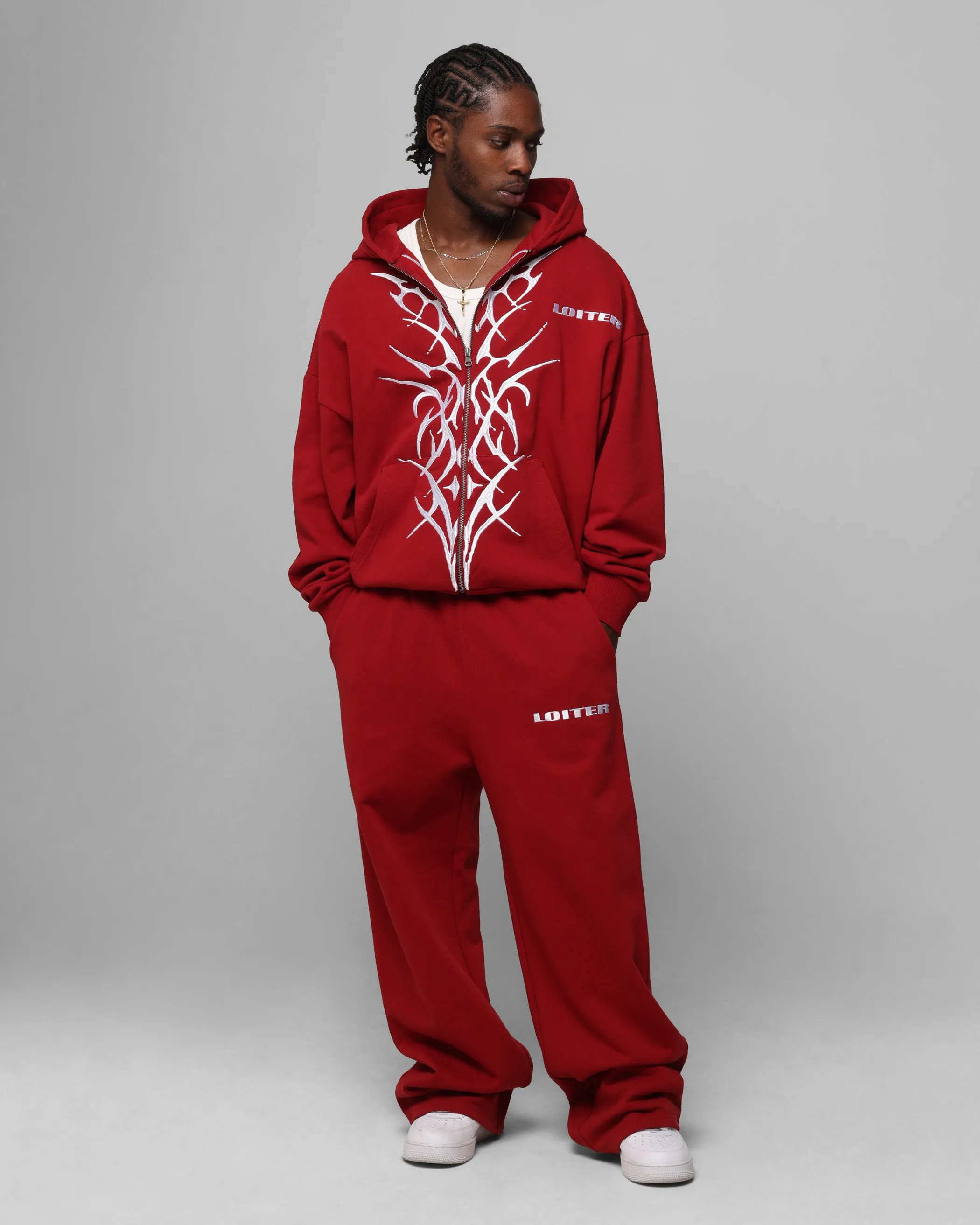 Light Padding Loiter Blood Born Zip Hoodie Burgandy