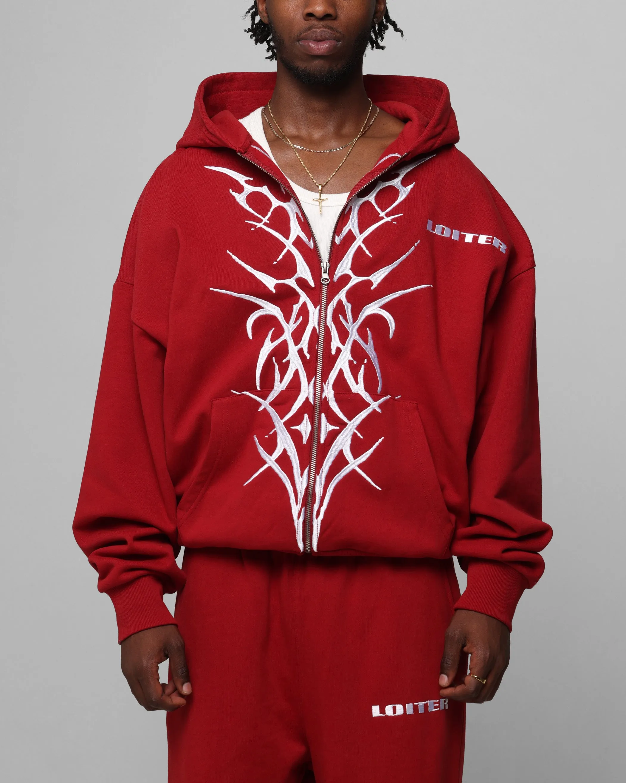 Loiter Blood Born Zip Hoodie Burgandy night runway show