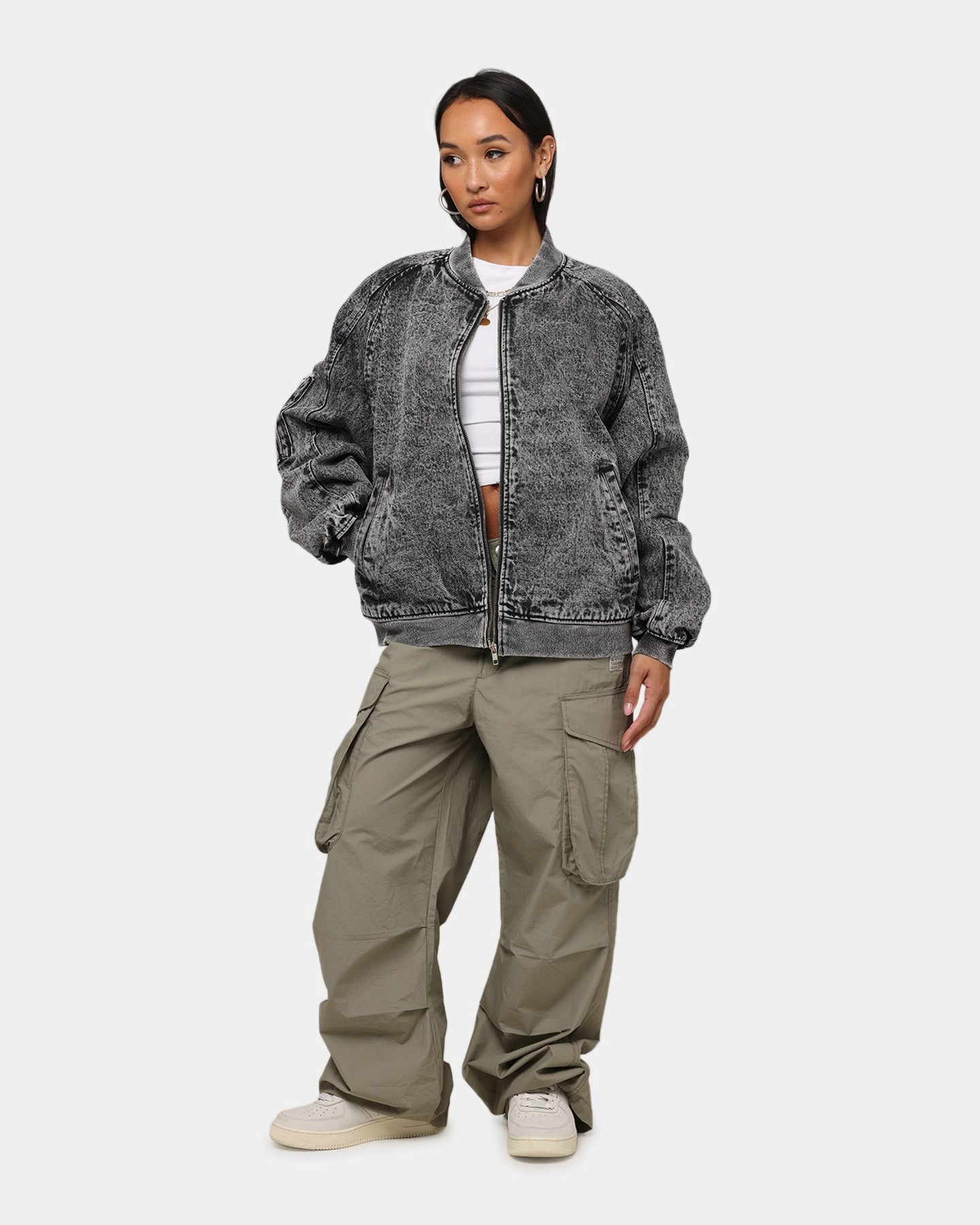 Saint Morta Flight Denim Jacket Black Stonewash Flexible Elbow Panels petite size