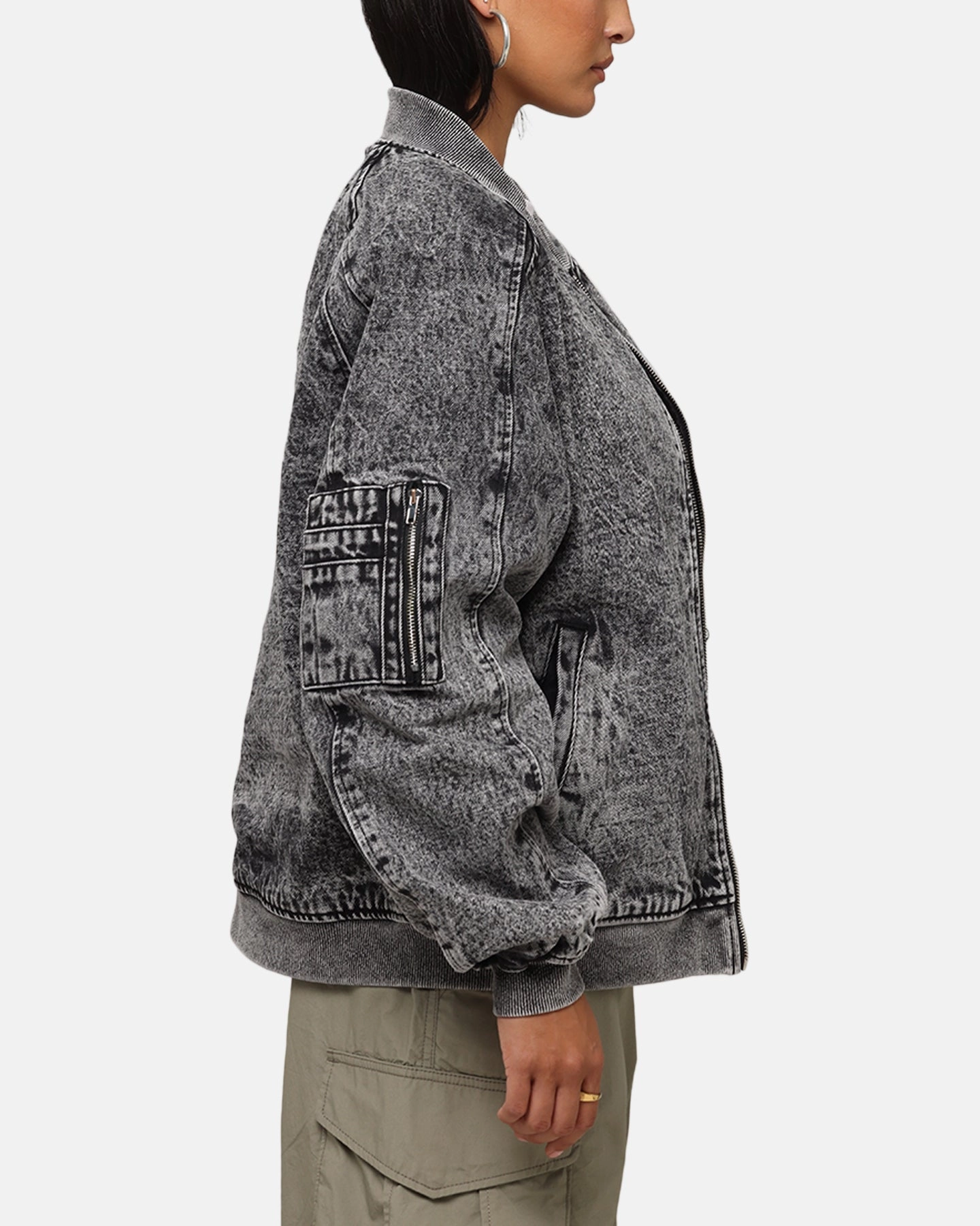 Breathable Mesh Panels Saint Morta Flight Denim Jacket Black Stonewash