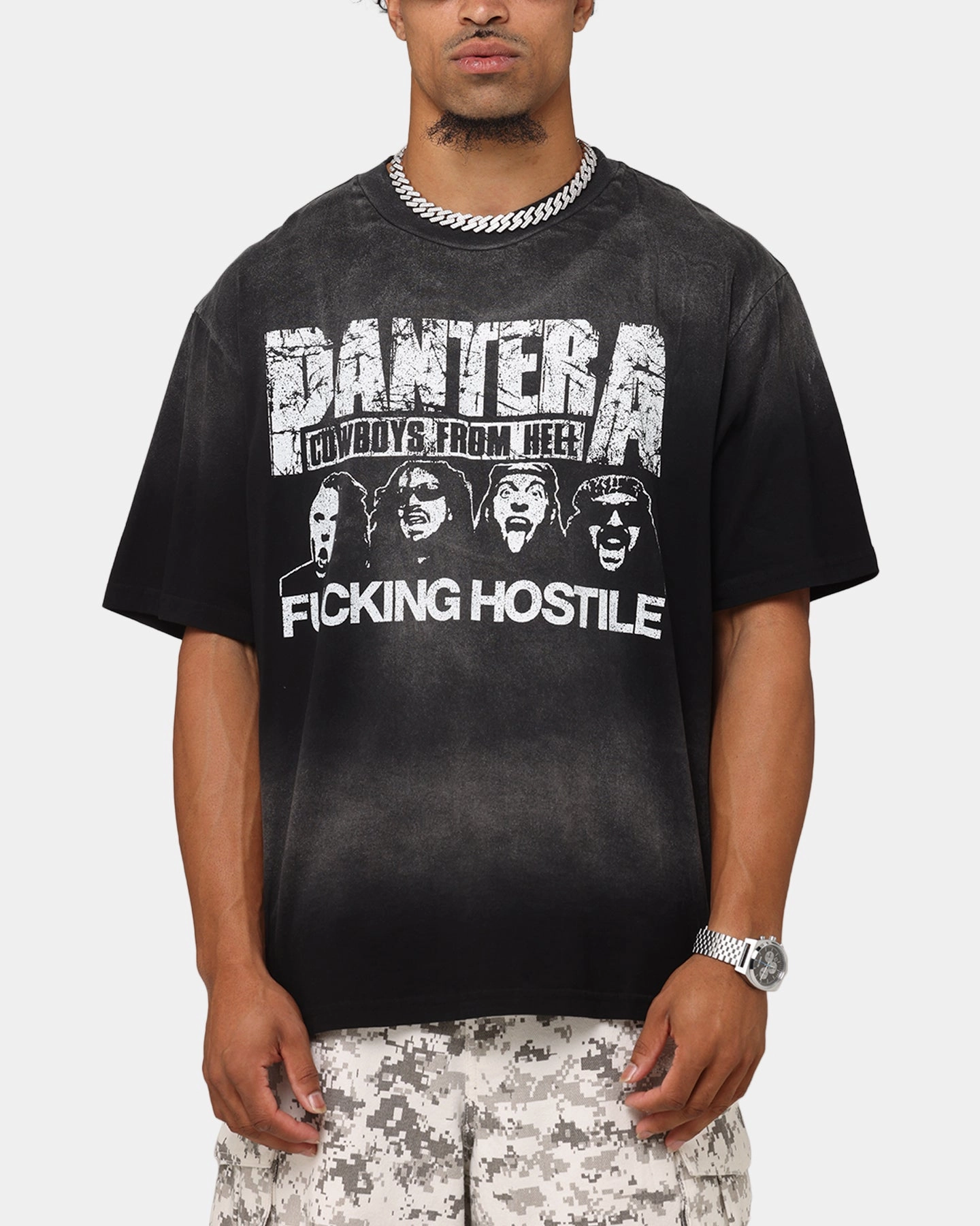 Weekend Ready FlexibleCollarOptions Pantera F#cking Hostile Vintage T-Shirt Washed Black