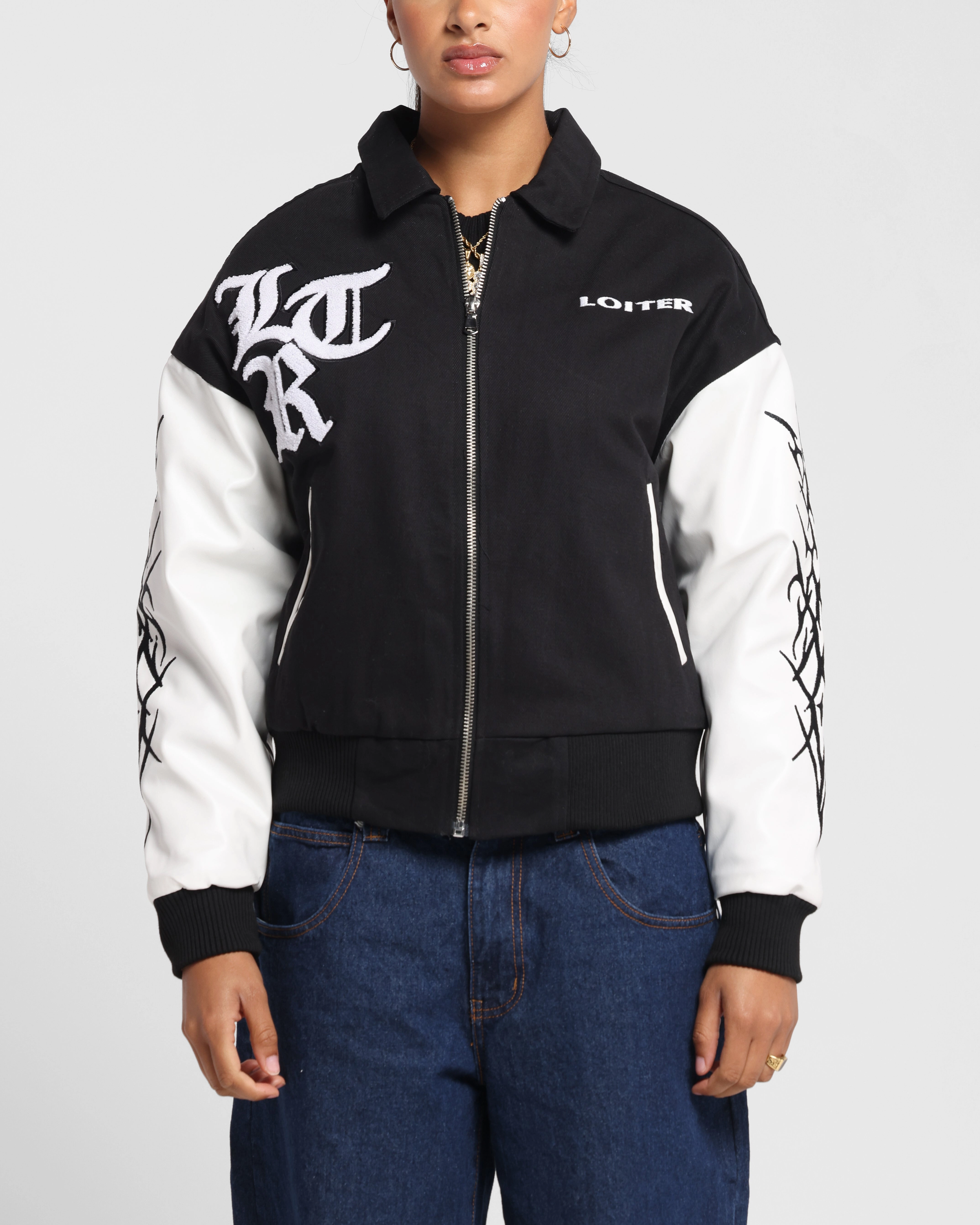 Debit Outdoor Ready Loiter Cyber Varsity Jacket Black/White