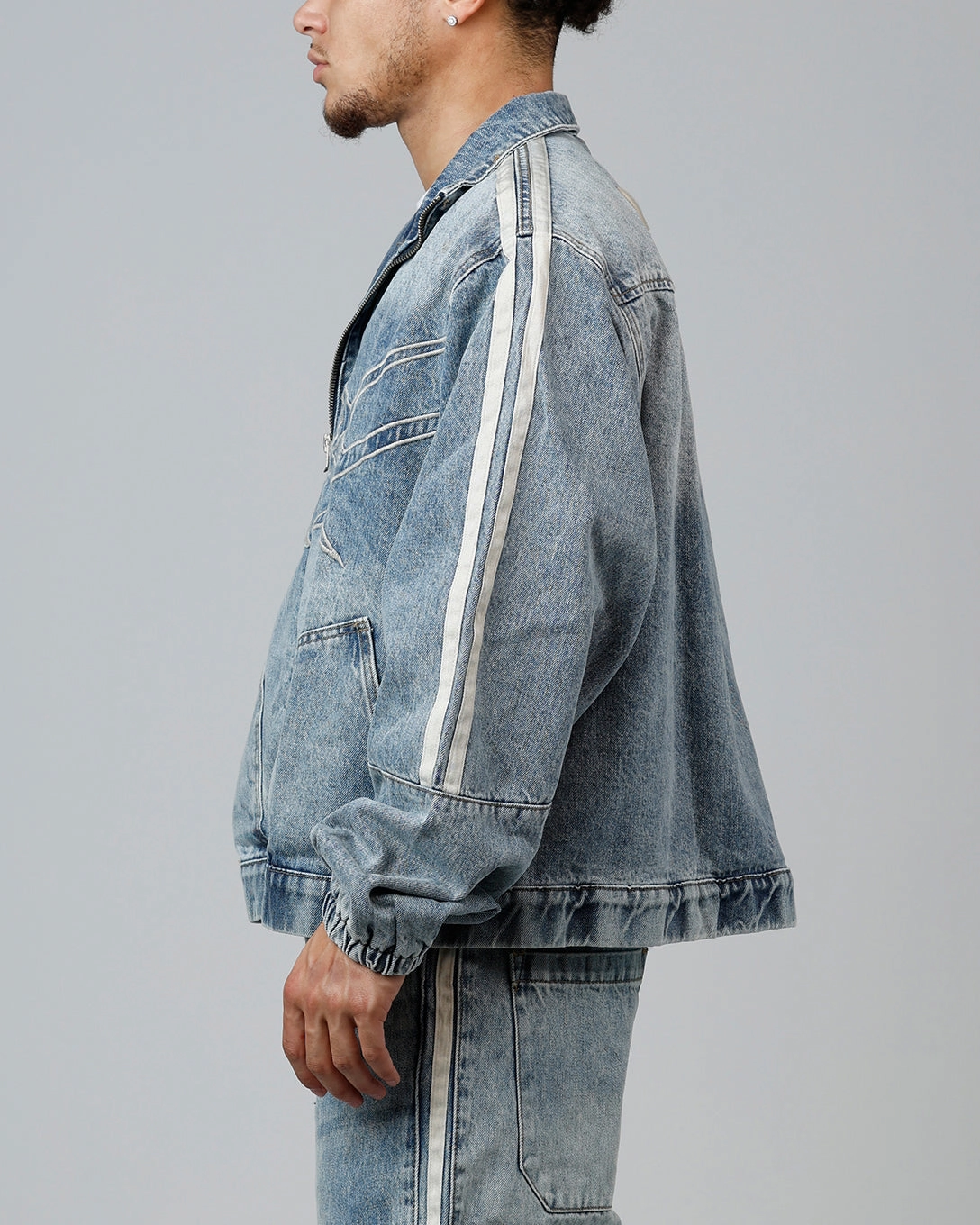 Loiter Track Star Denim Jacket Blue Wash Preppy Treasure