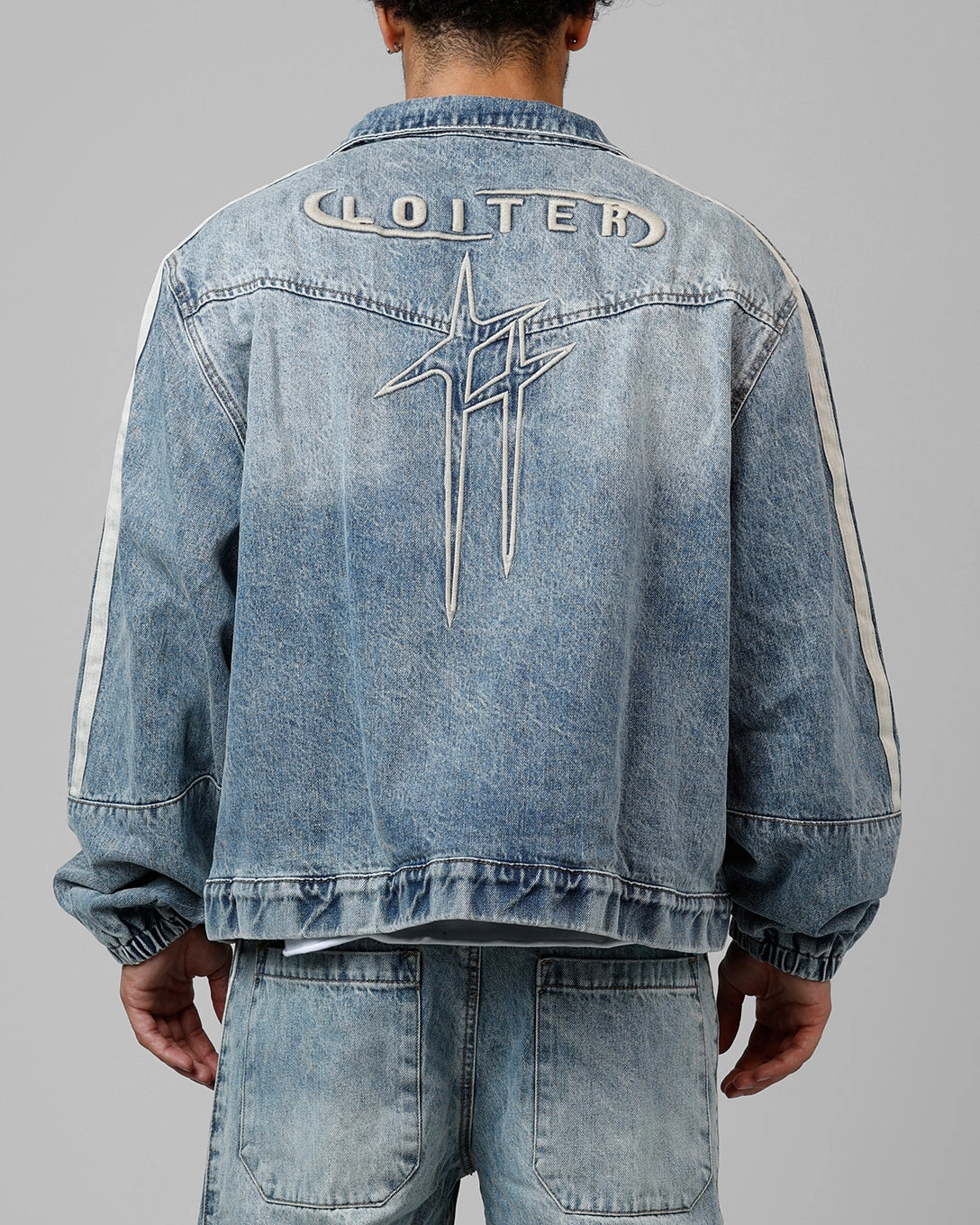 Loiter Track Star Denim Jacket Blue Wash Light Comfort shopping