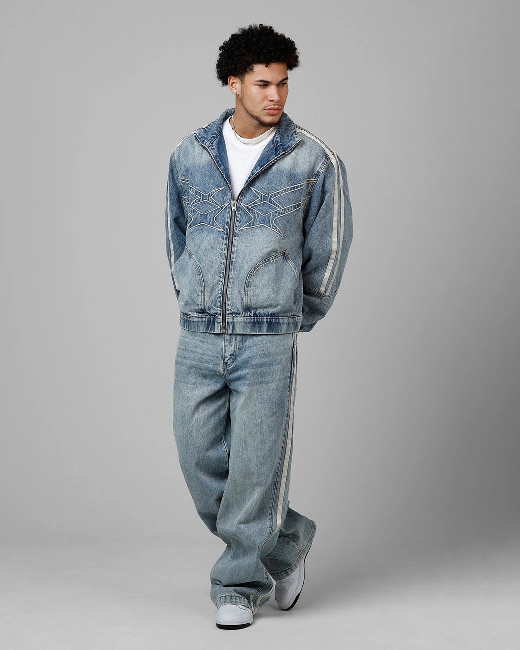 exploration Flexible Fit Loiter Track Star Denim Jacket Blue Wash