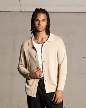 Saint Morta Knitted Long Sleeve Button Up Shirt Tan Mature appeal