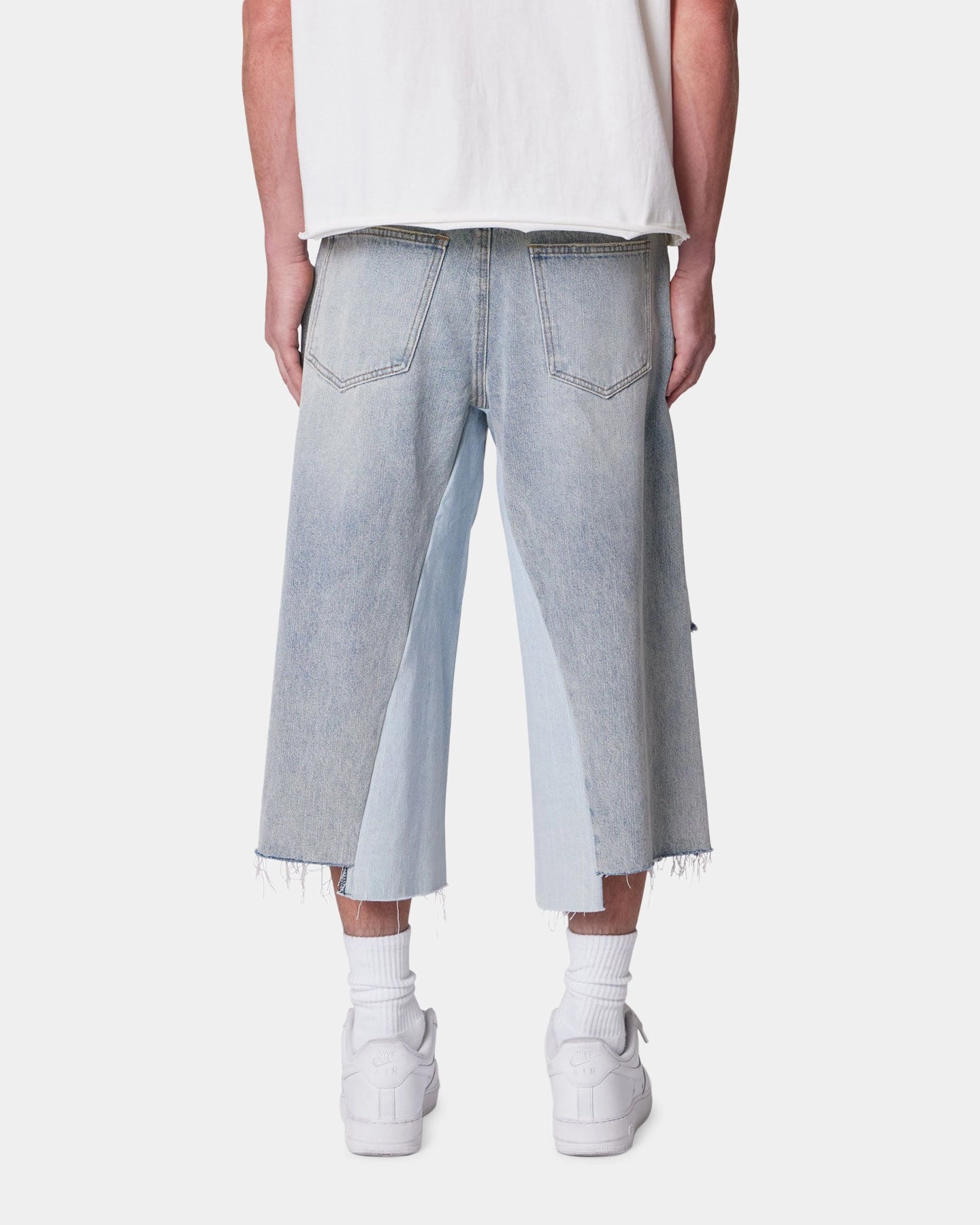 Eco Conscious Packaging Office Wear MNML Panelled Denim Shorts Light Blue Wash