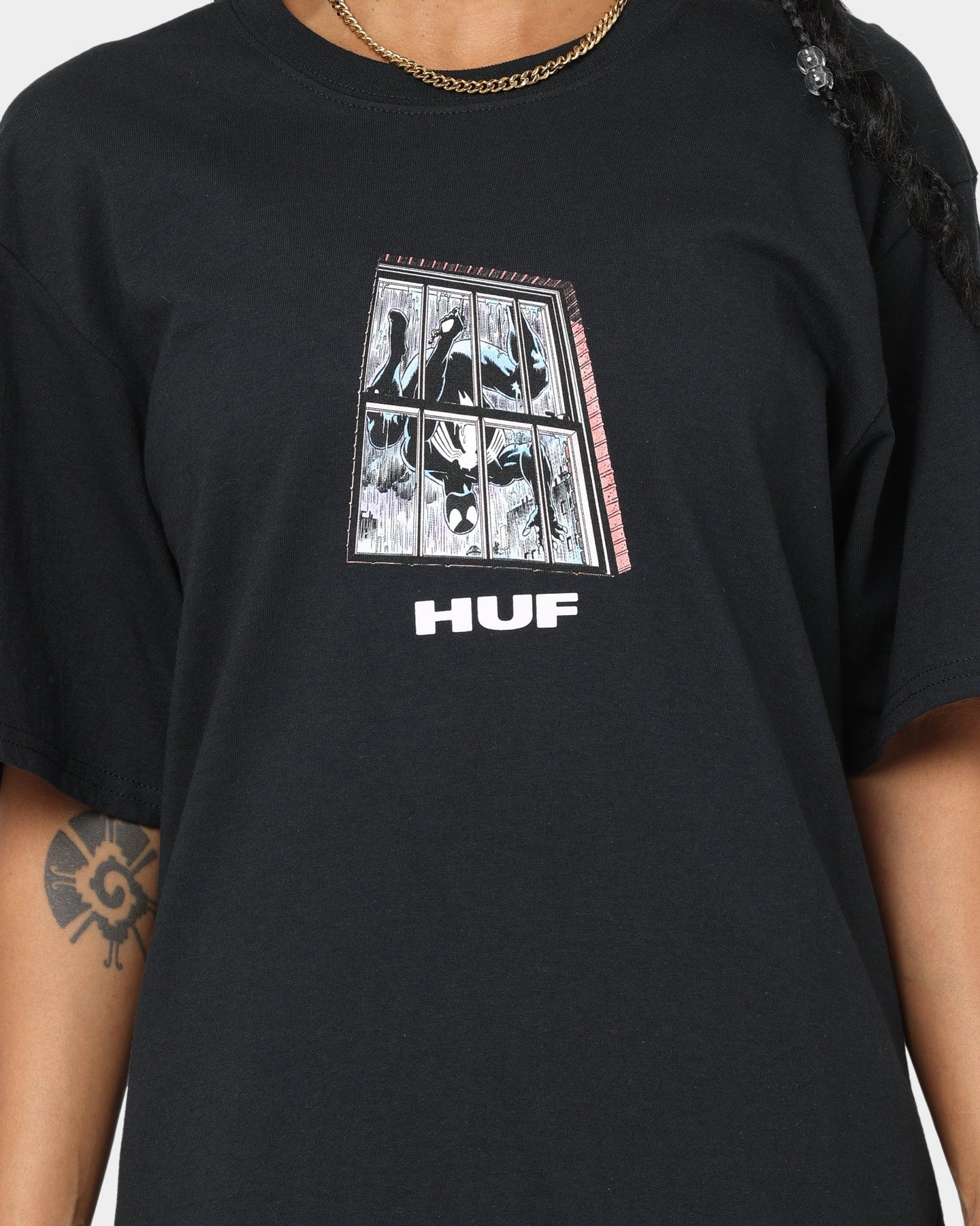 HUF X Marvel Black Suit Spider-man T-Shirt Black color blocking