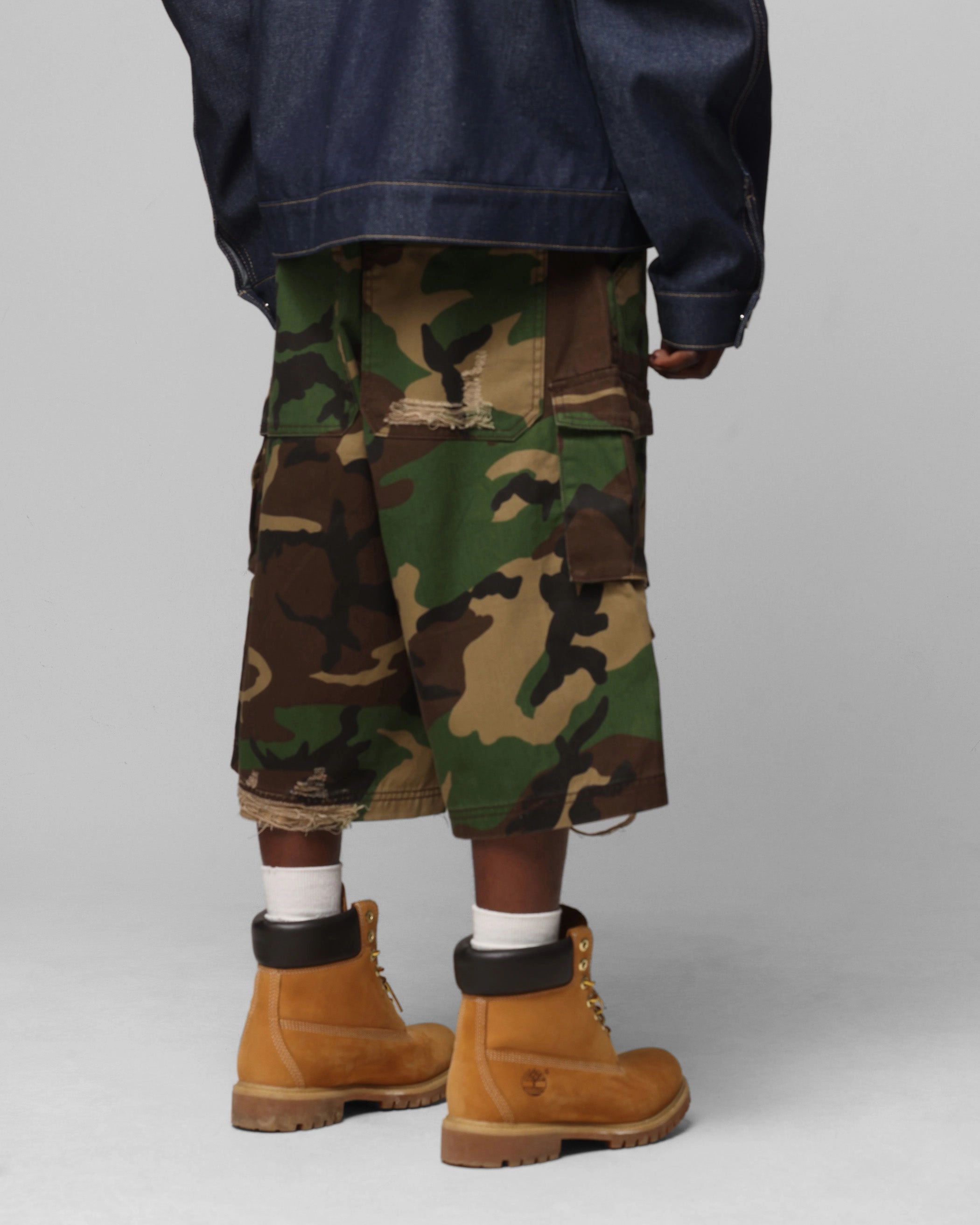 High Waist Stretch Loiter Collateral Cargo Shorts Camo