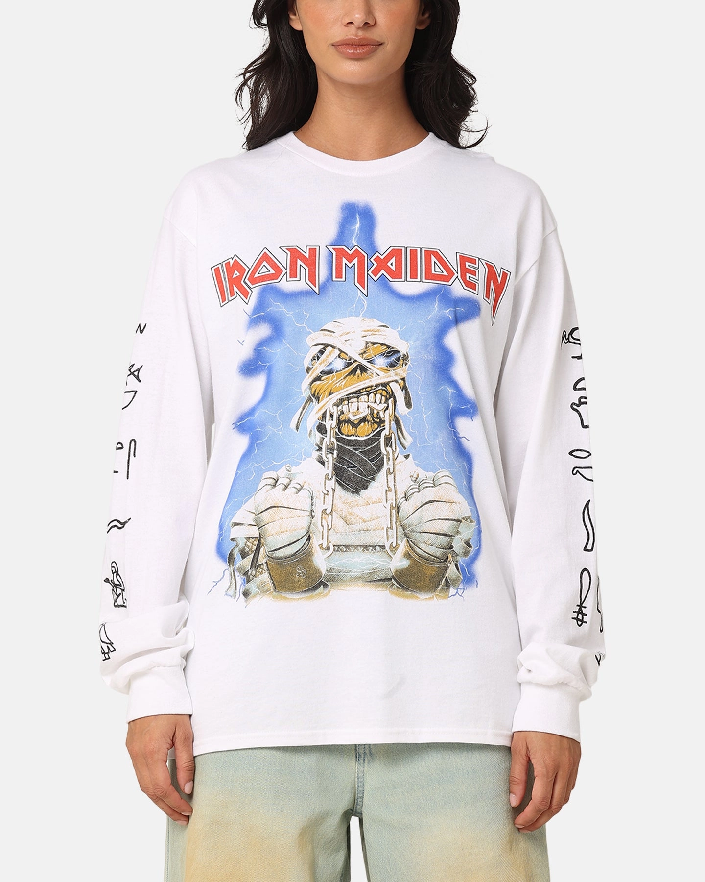 Quality Fabric Fashionable Look Iron Maiden World Slavery Tour Long Sleeve T-Shirt White