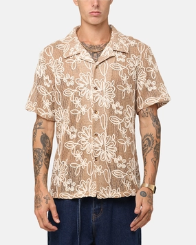 Seamless construction Odor Control Fabric XXIII Resort Knit Button Up Shirt Tan/Cream