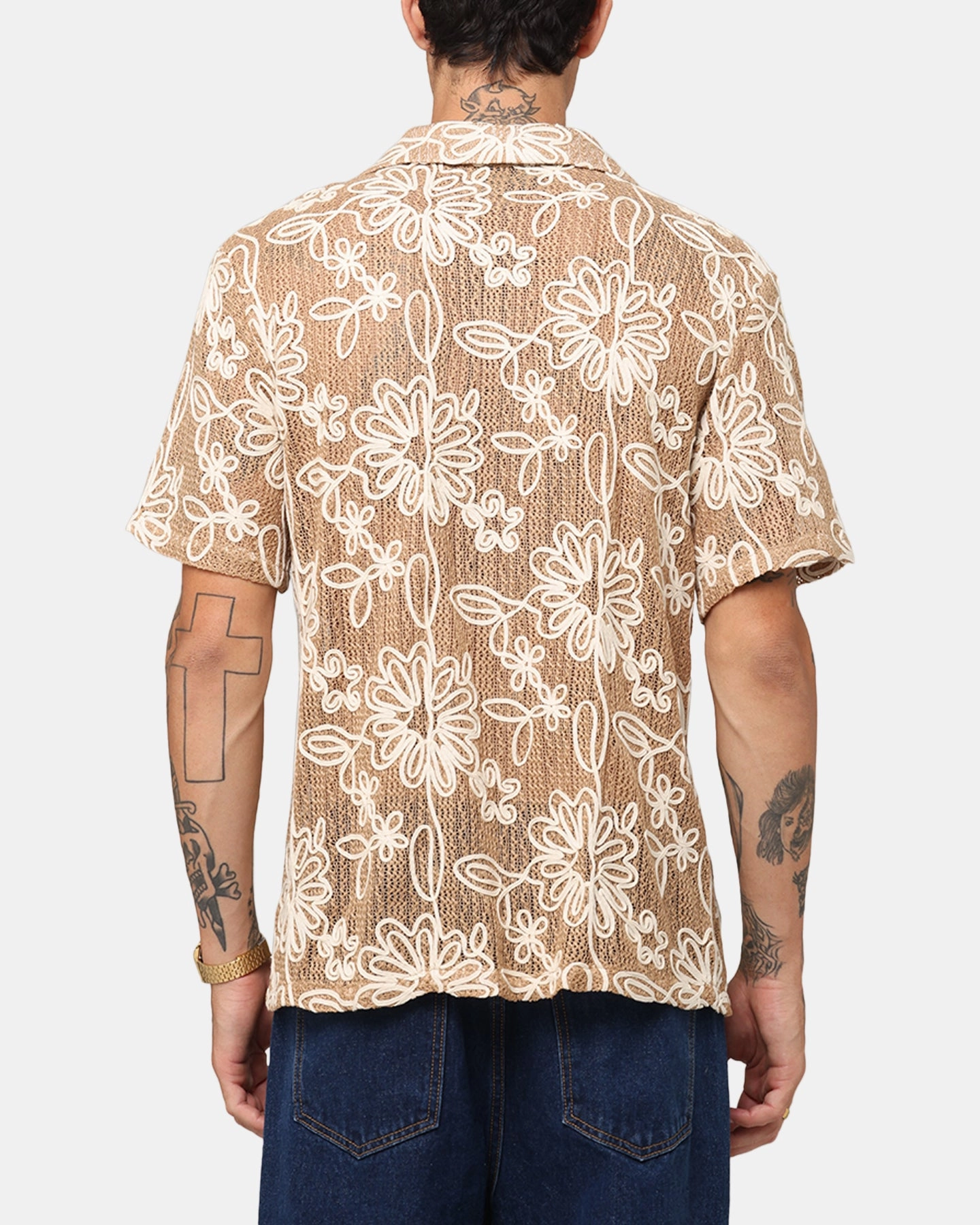 Fitted Silhouette XXIII Resort Knit Button Up Shirt Tan/Cream