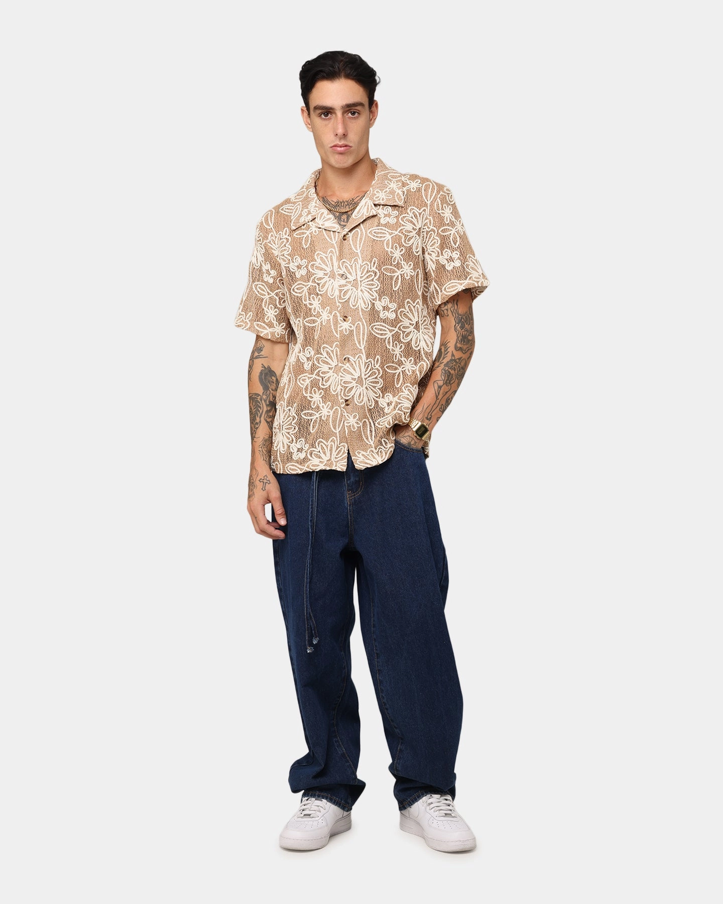 Corporate Wear Fast Drying XXIII Resort Knit Button Up Shirt Tan/Cream