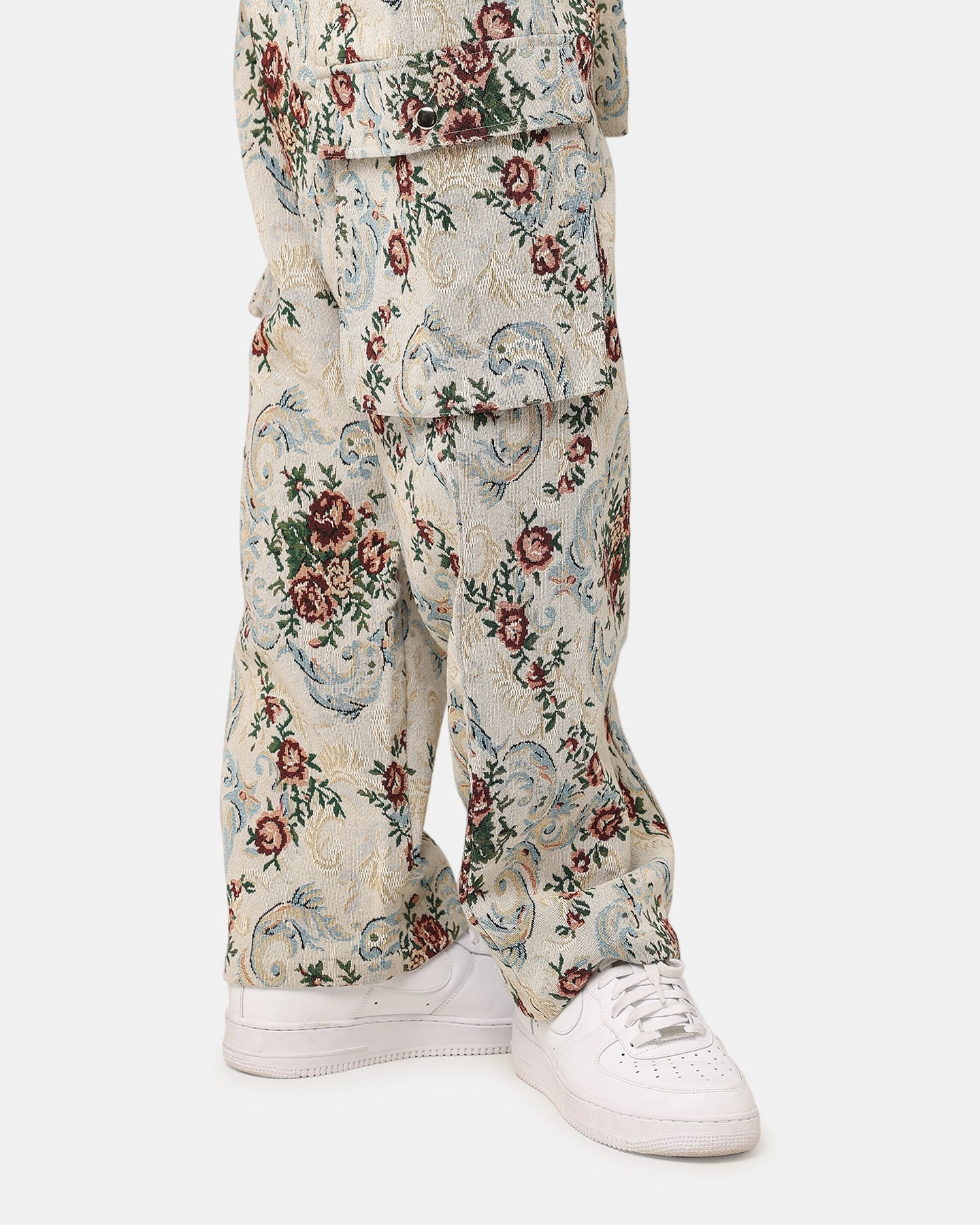 On The Go Durable Twill XXIII Floral Jacquard Cargo Pant White Antique
