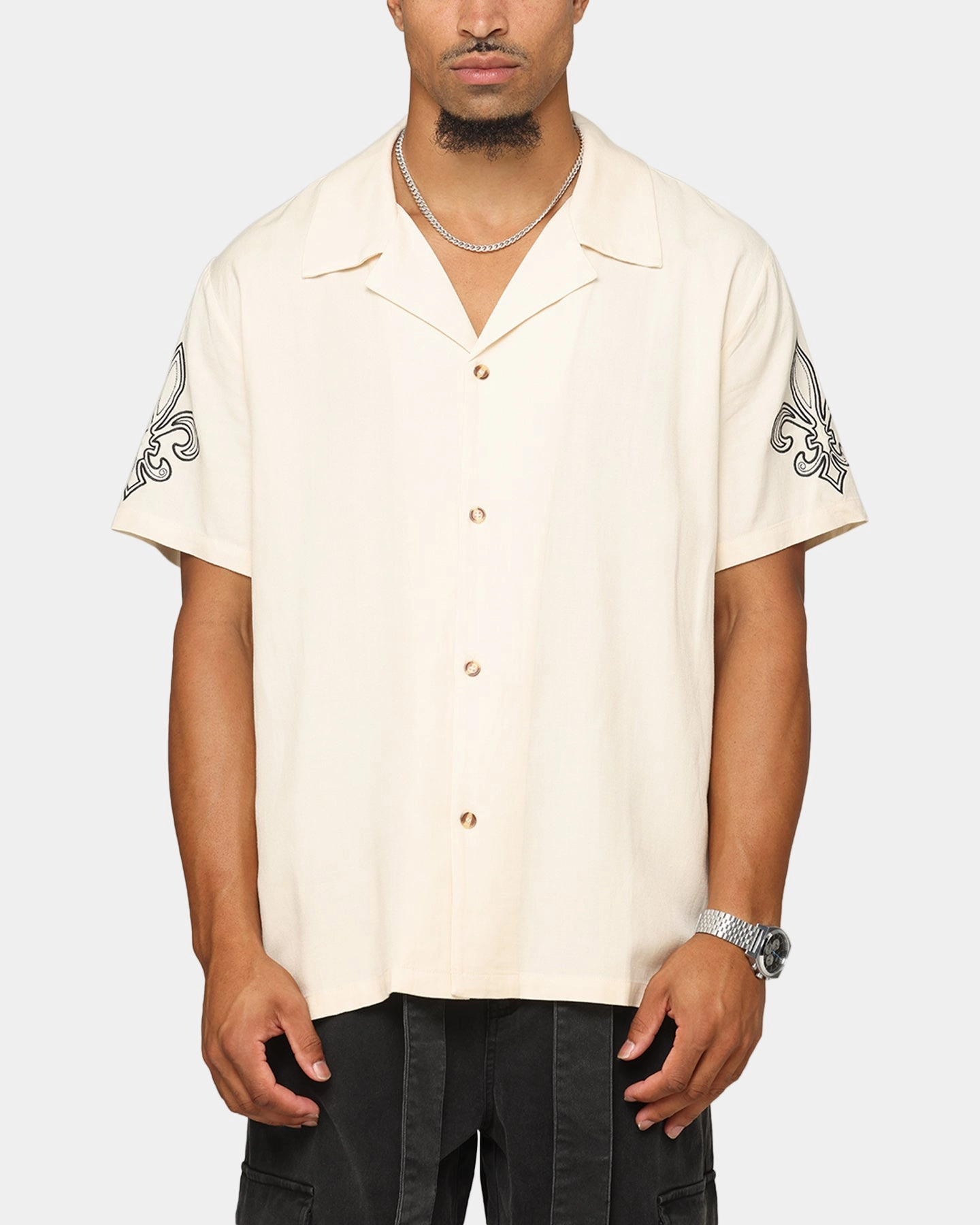 Versatile Design XXIII Fleur Linen Button Up Shirt Off White