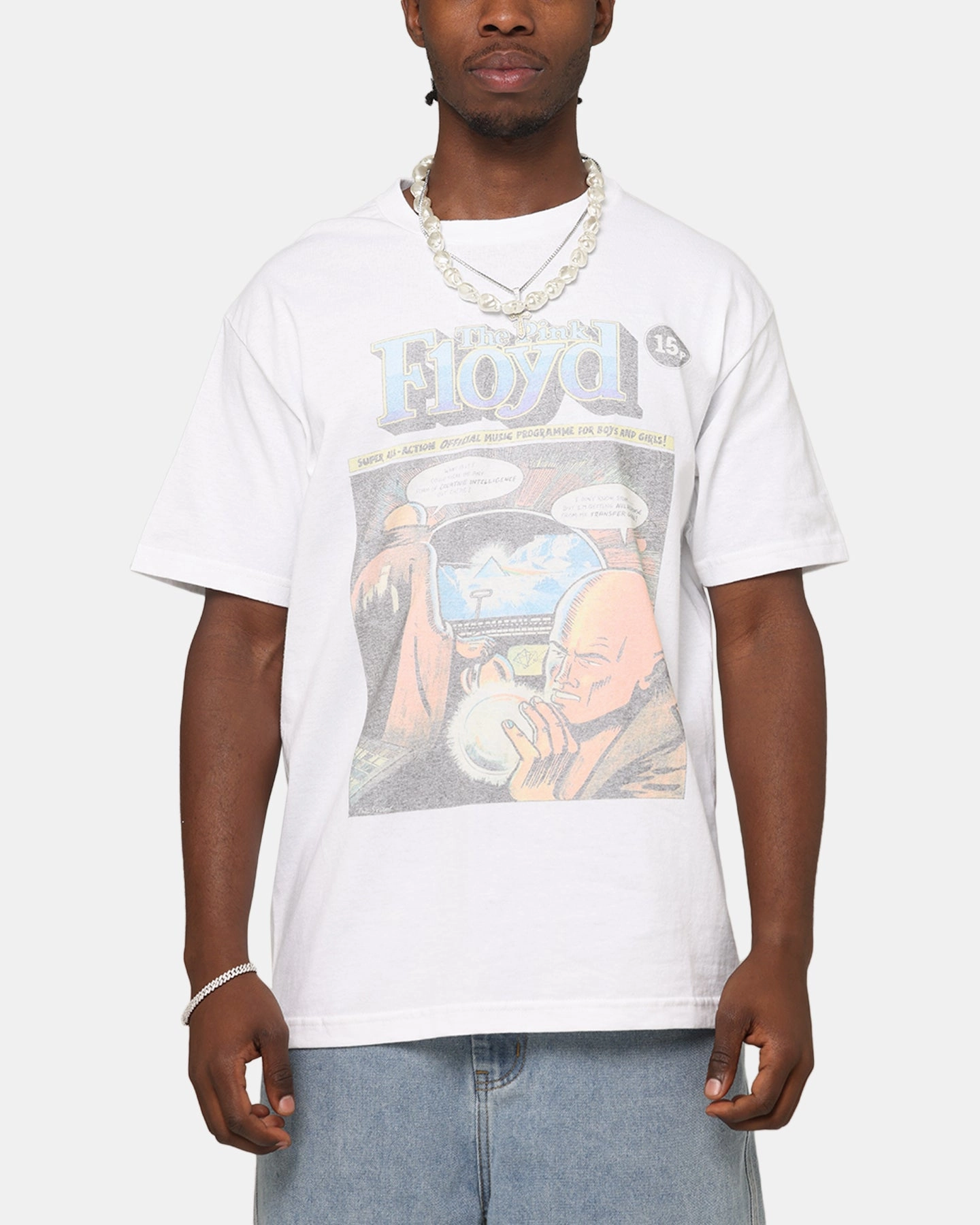 Pink Floyd Comic T-Shirt Vintage White Spandex Enhanced Elasticity